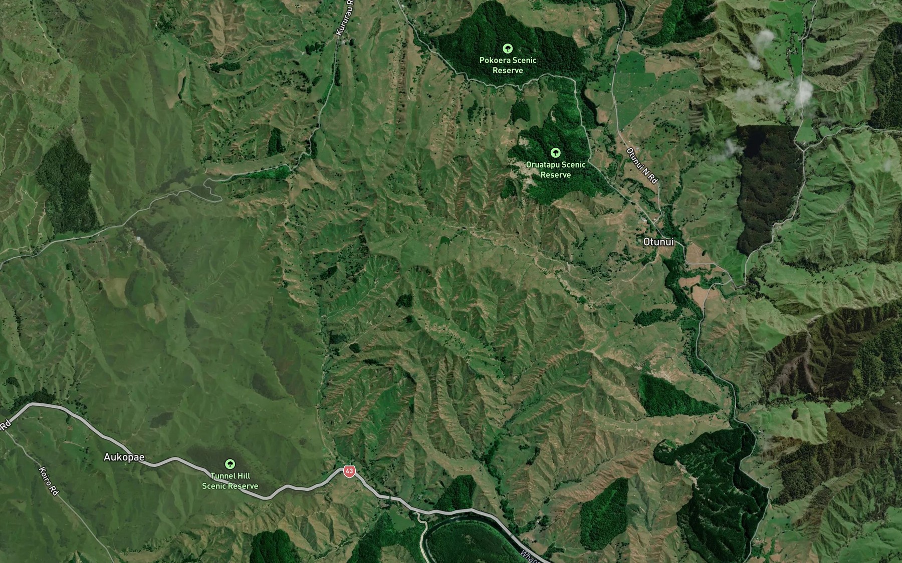 Satellite map of the Te Awa o te Ohura Stream