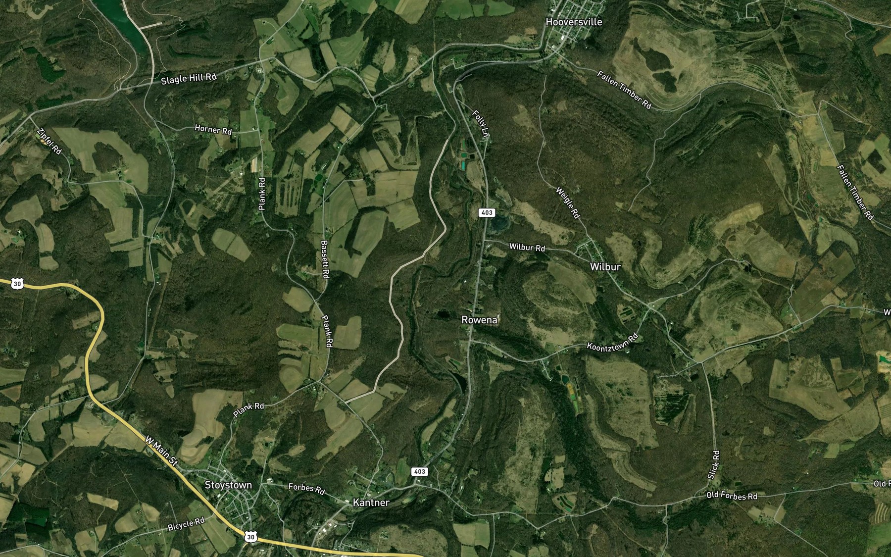 Satellite map of the Oven Run