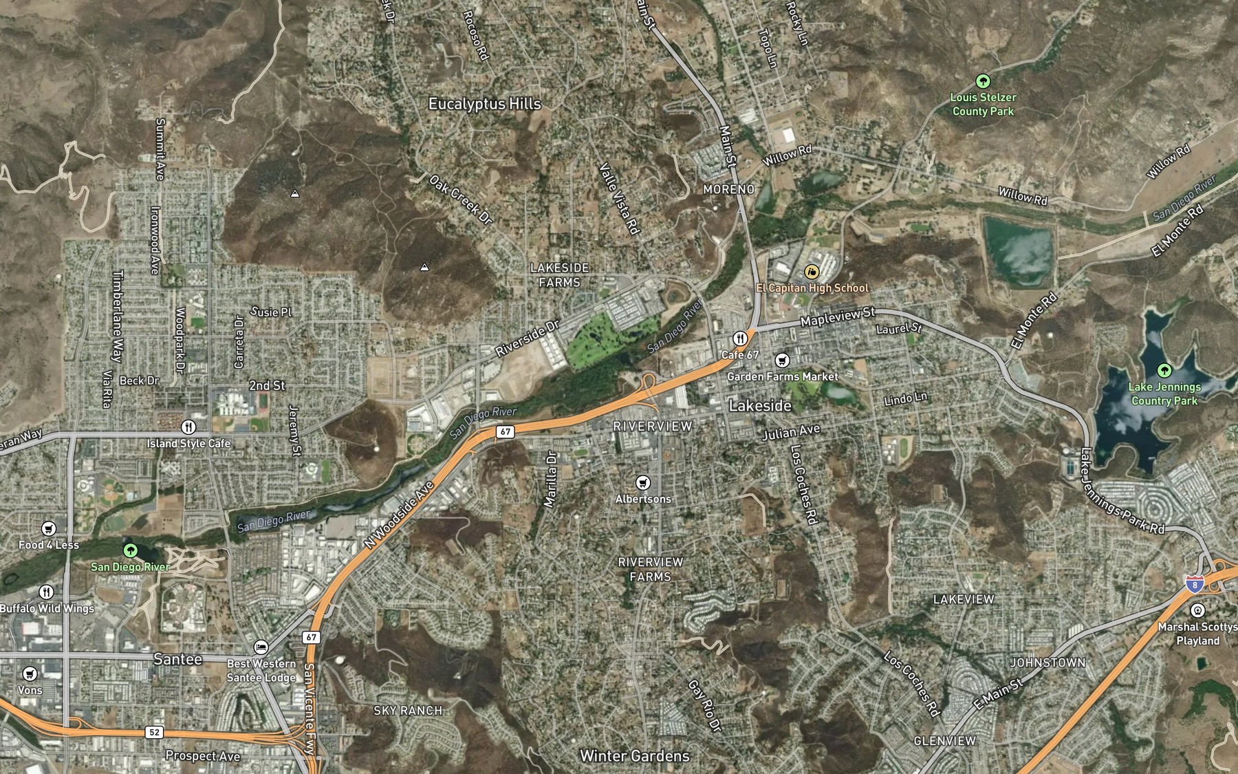 Satellite map of the Los Coches Creek