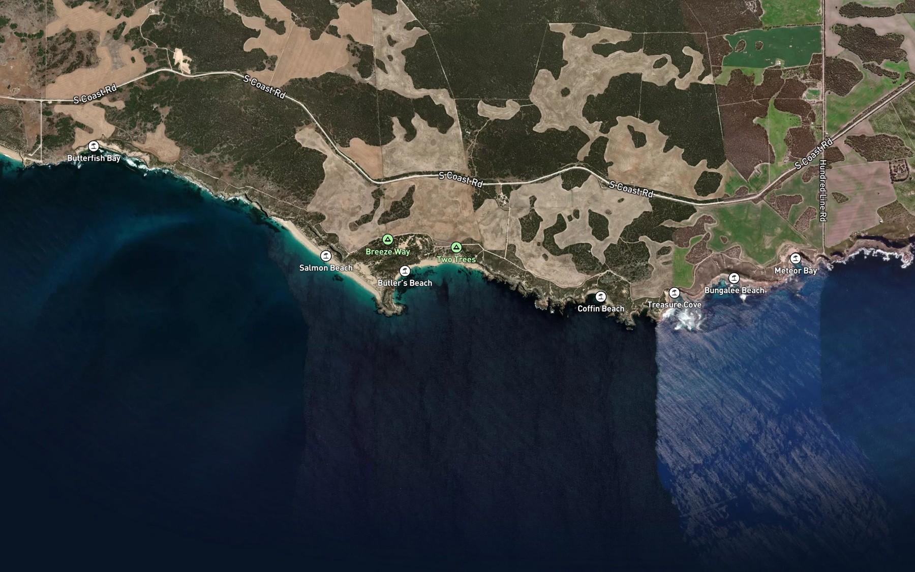 Satellite map of the Meteor Bay