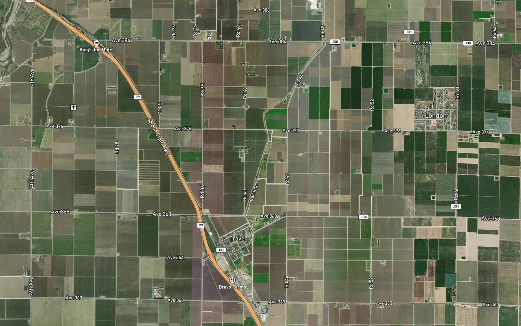 Satellite map of the Traver Canal