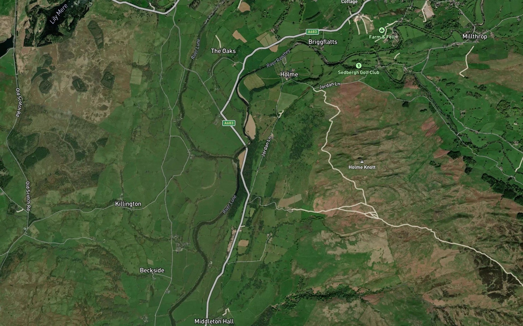 Satellite map of the River Rawthey