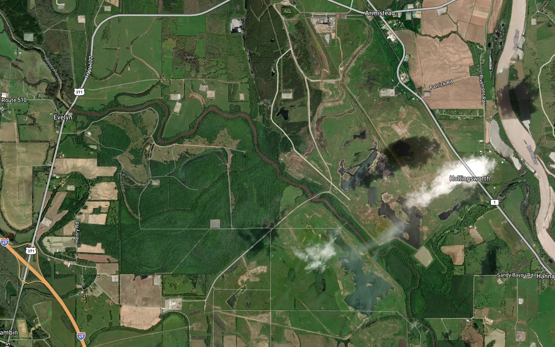 Satellite map of the Pigpen Bayou
