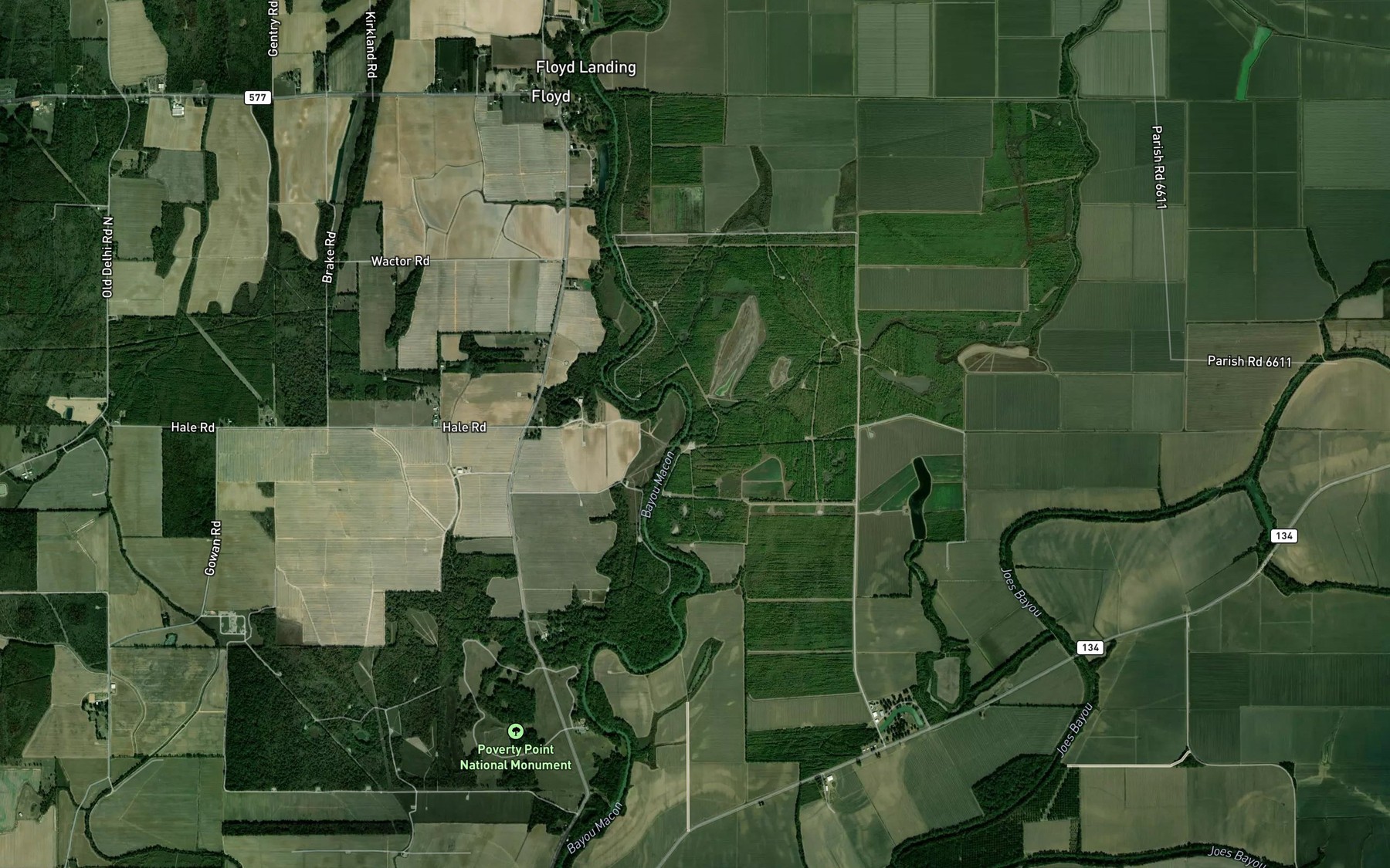Satellite map of the Long Lake Bayou