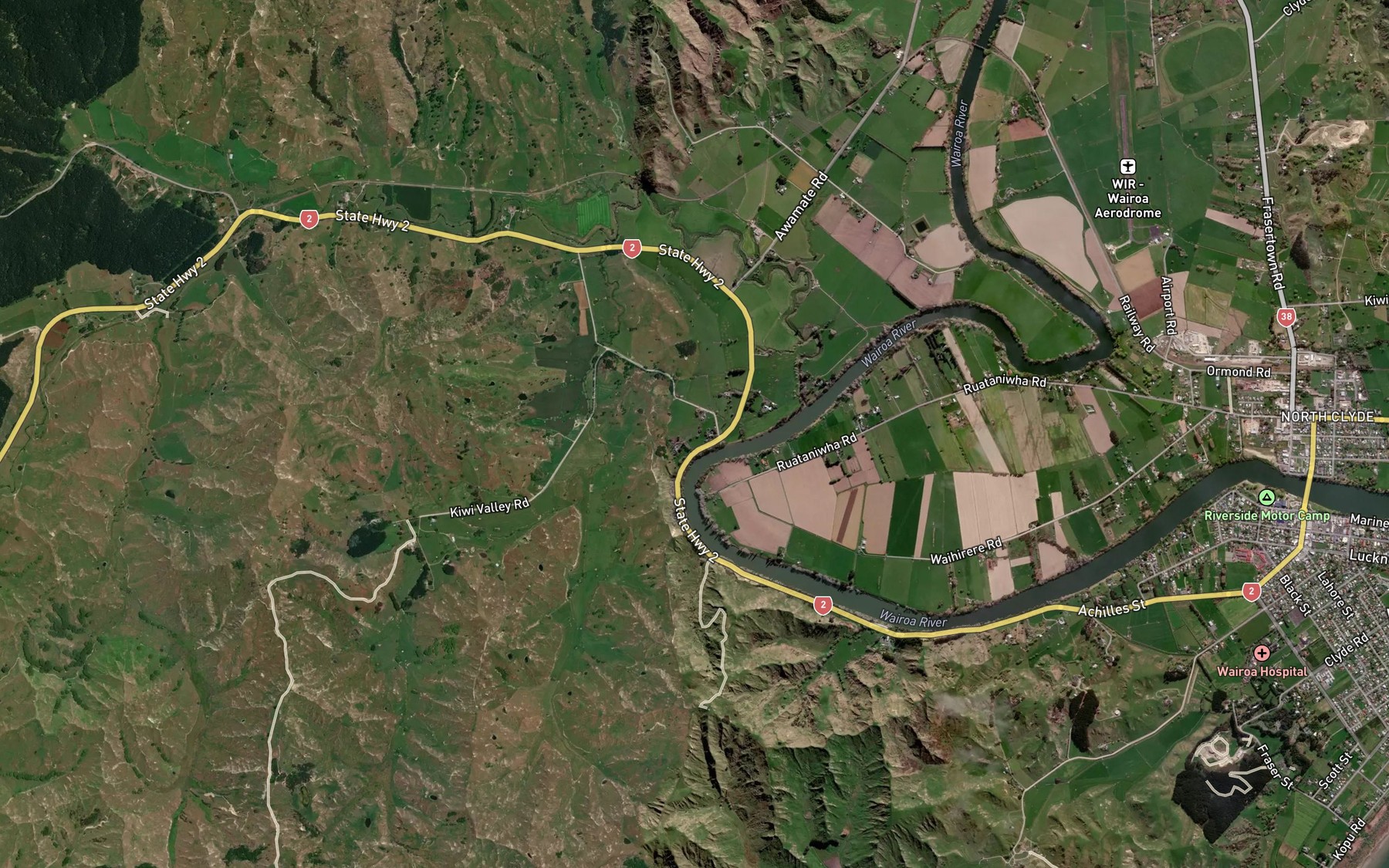 Satellite map of the Wairoa River