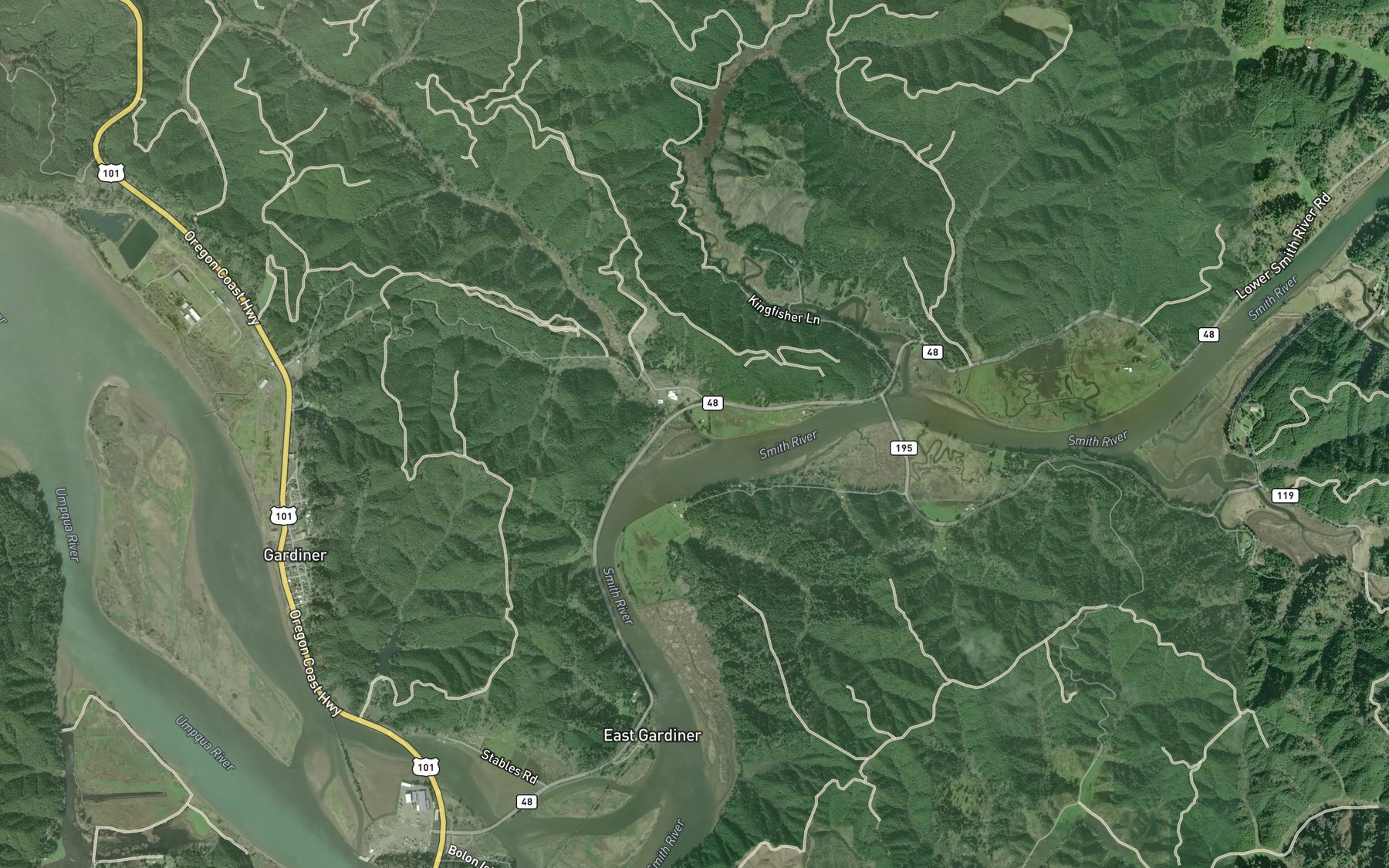 Satellite map of the Frantz Creek