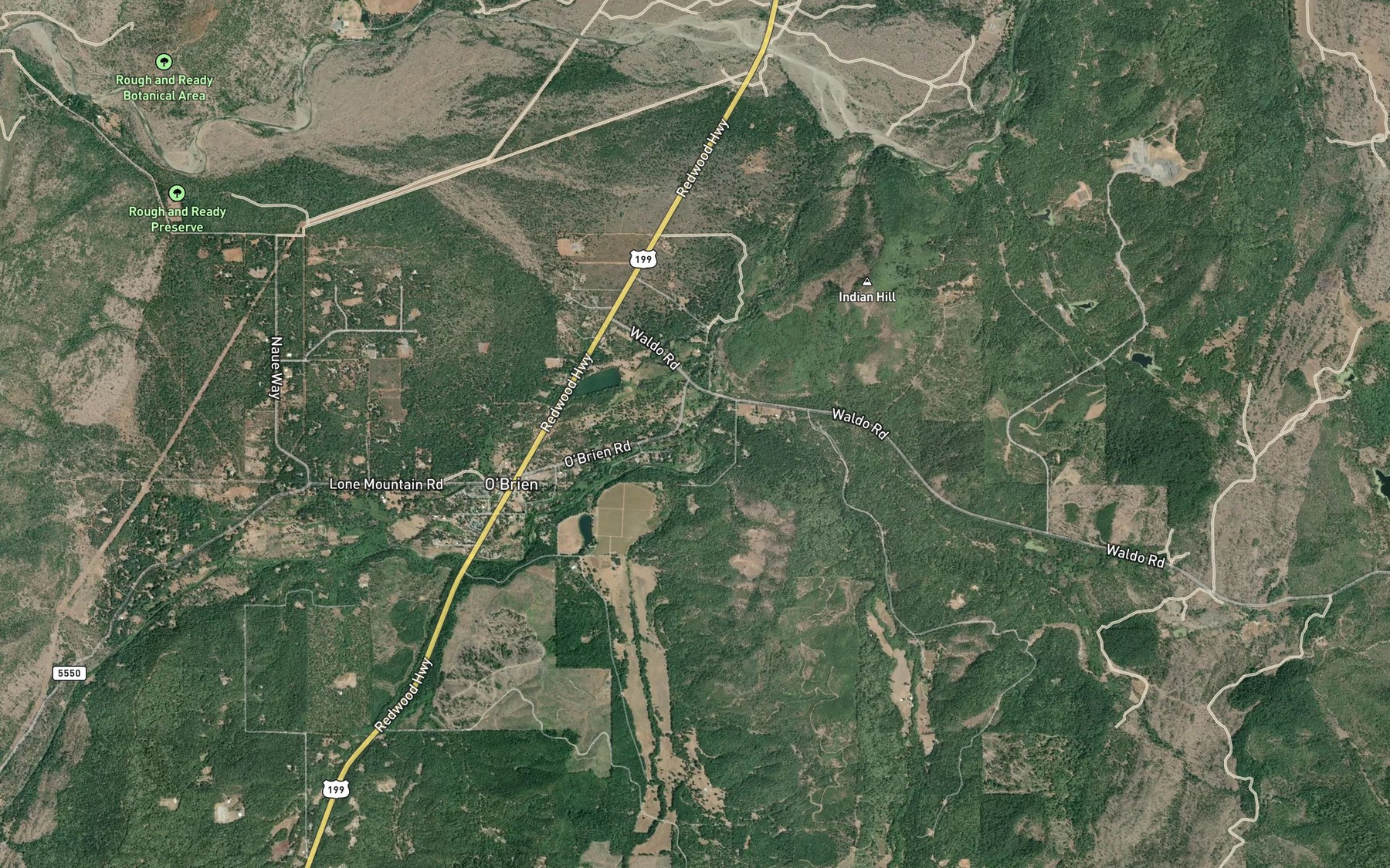 Satellite map of the O'Brien Creek