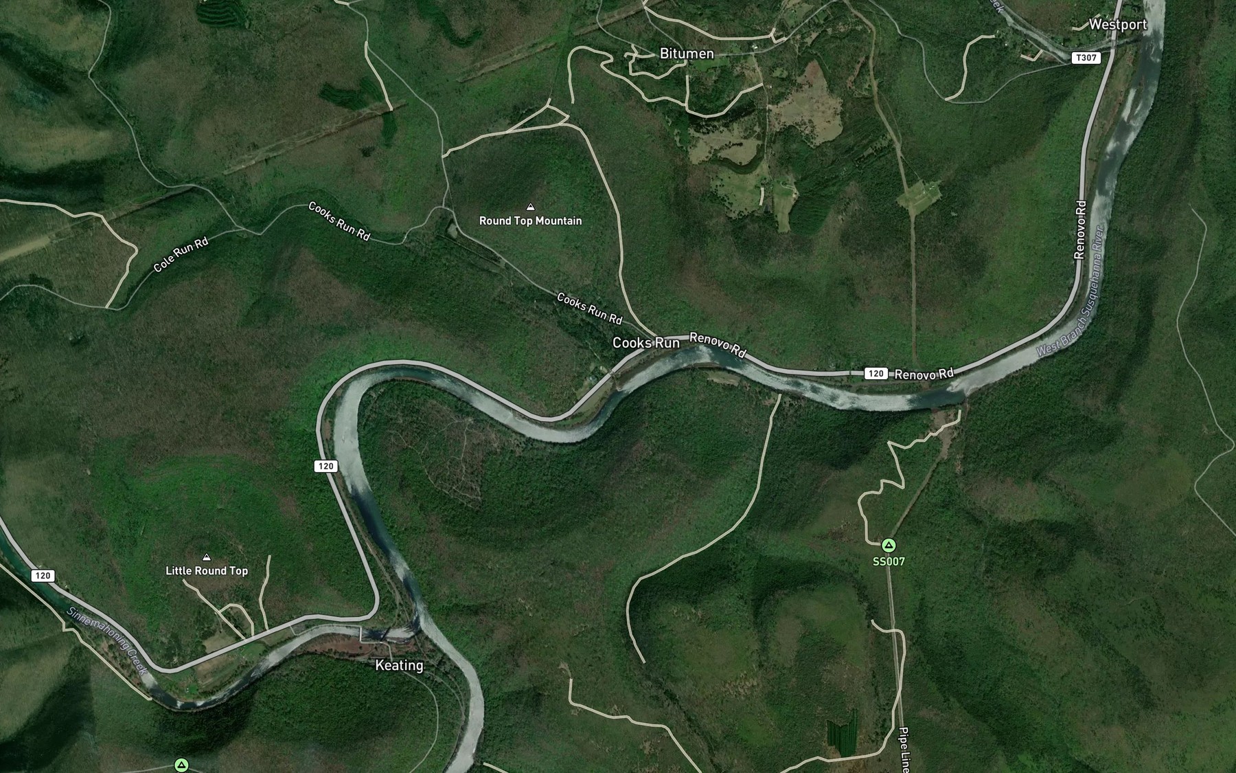 Satellite map of the Cooks Run
