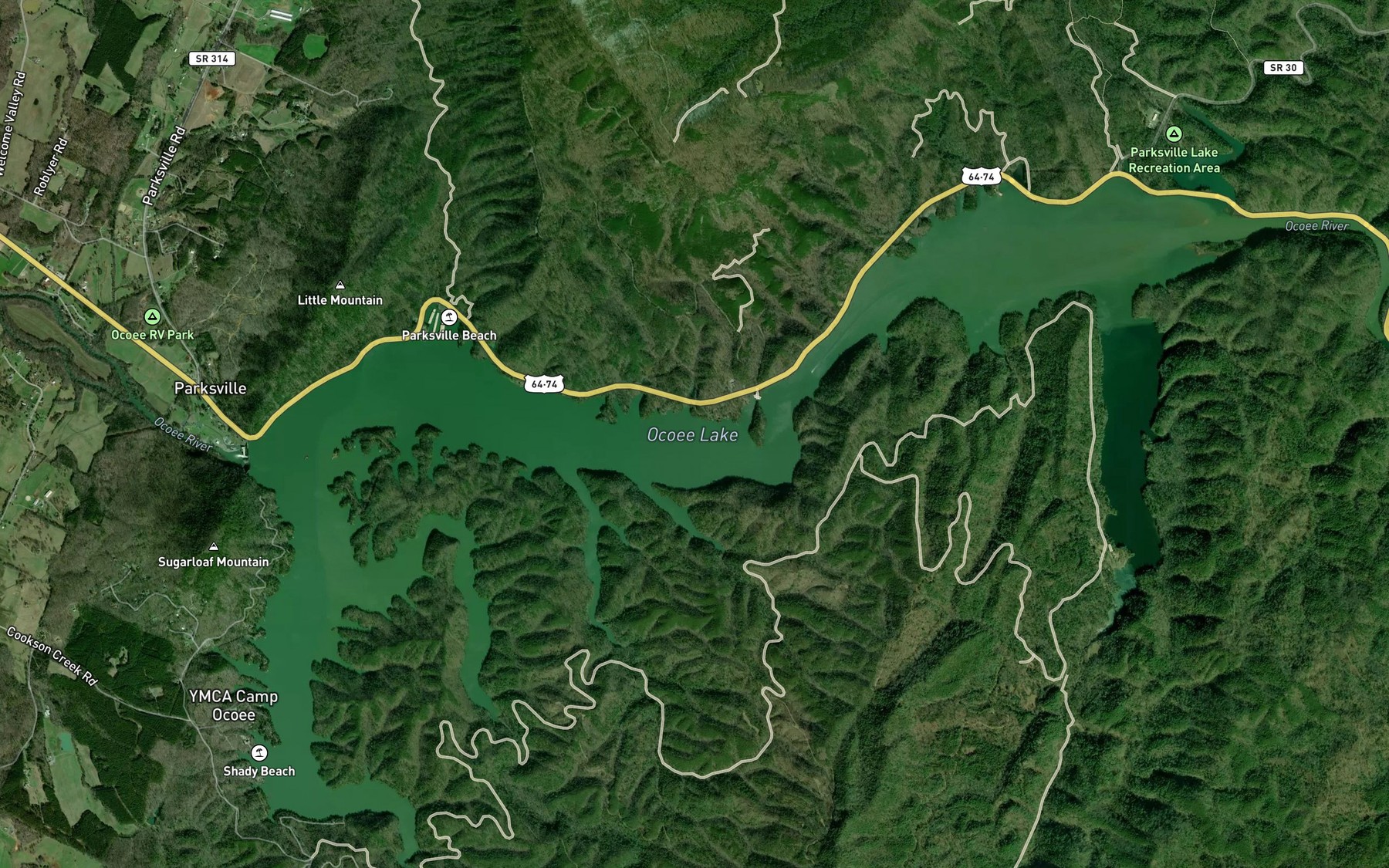 Satellite map of the Parksville Lake
