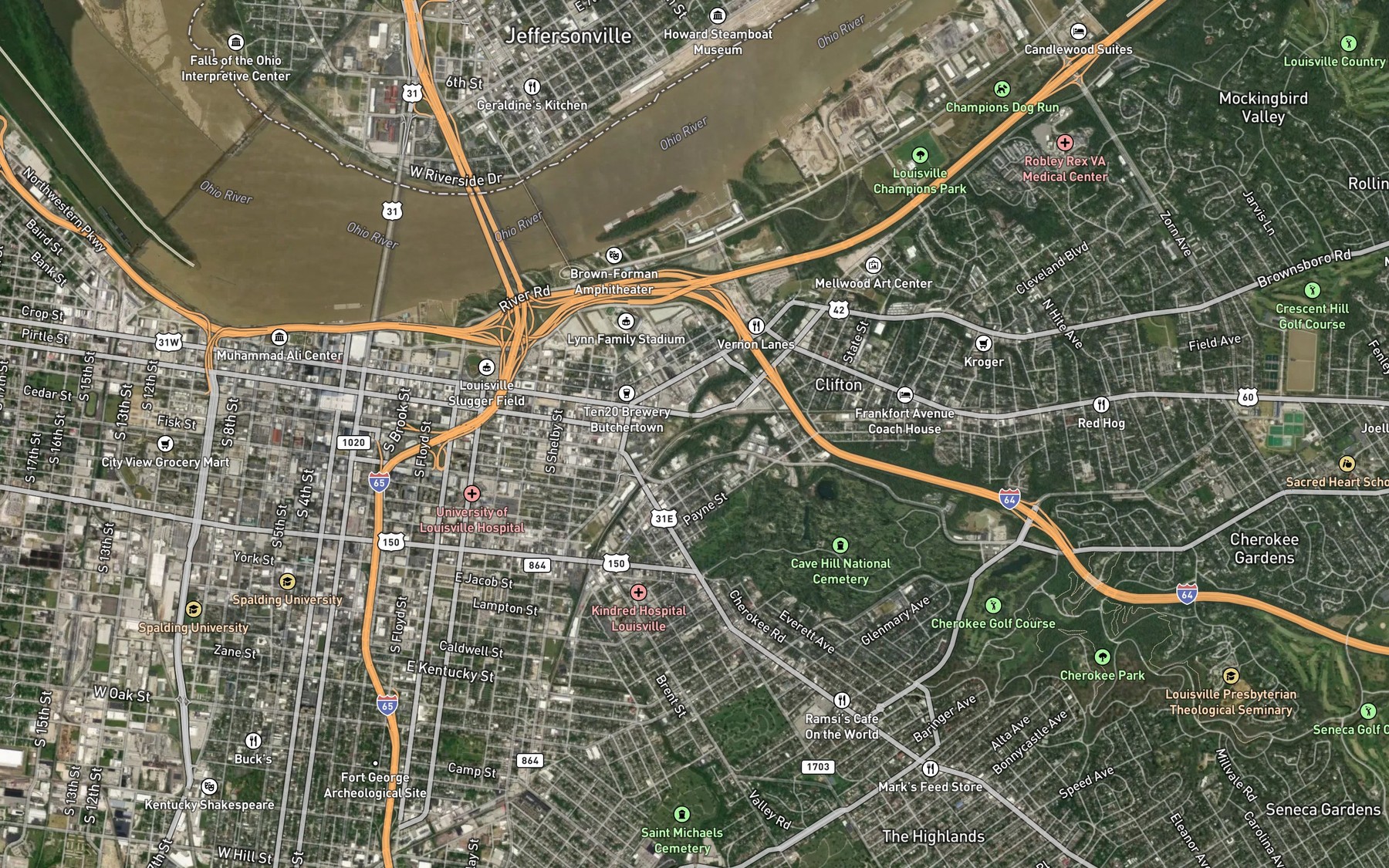 Satellite map of the South Fork Beargrass Creek