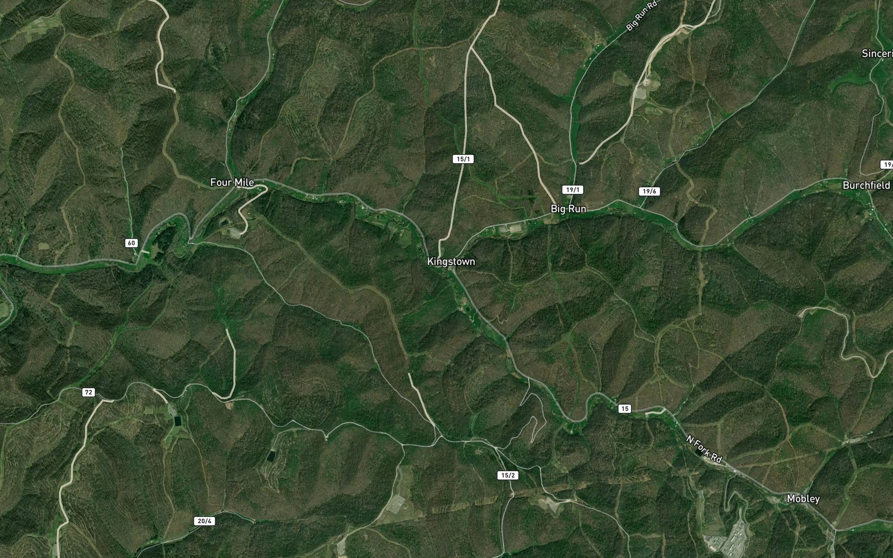 Satellite map of the Willey Fork