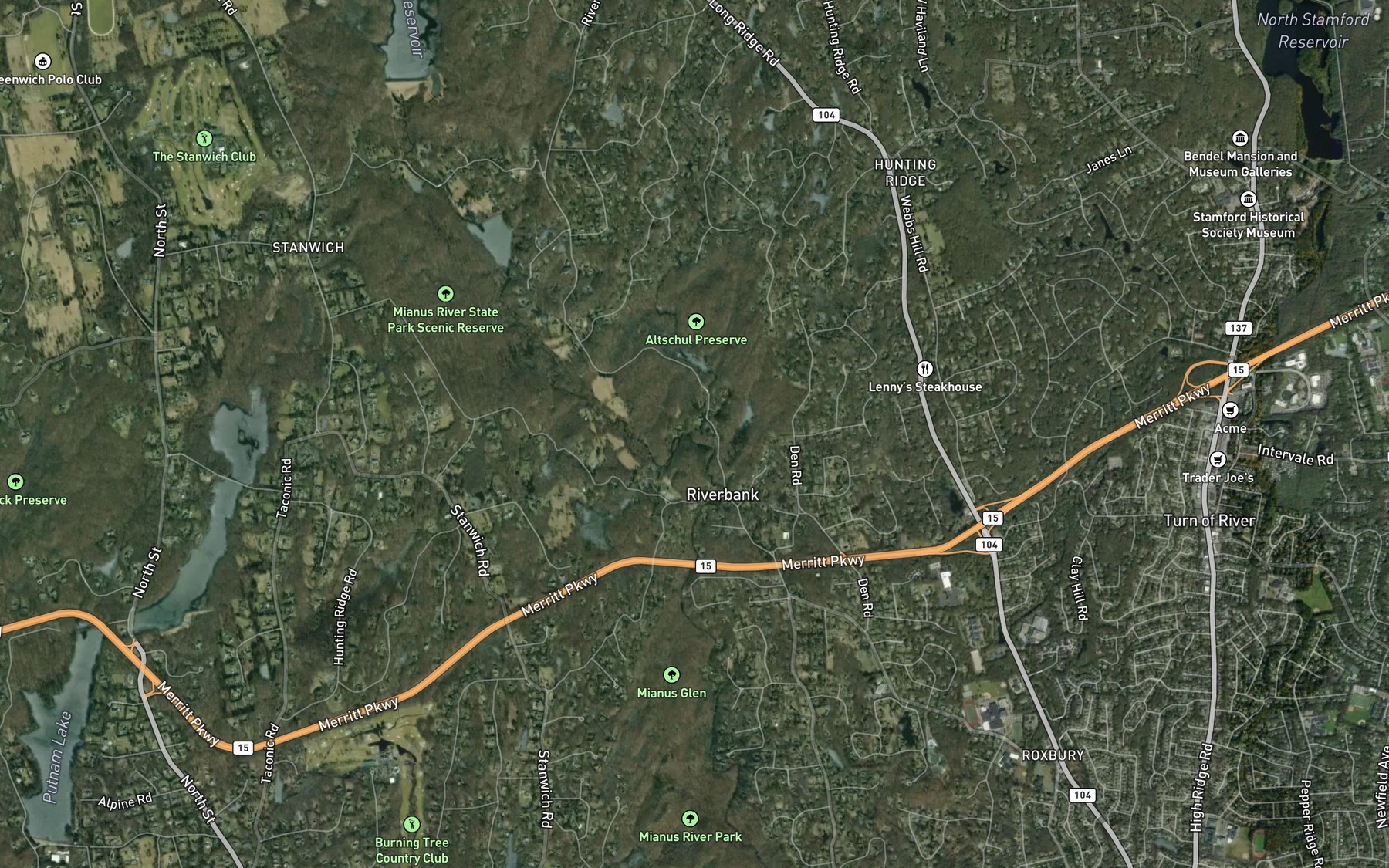 Satellite map of the East Branch Mianus River