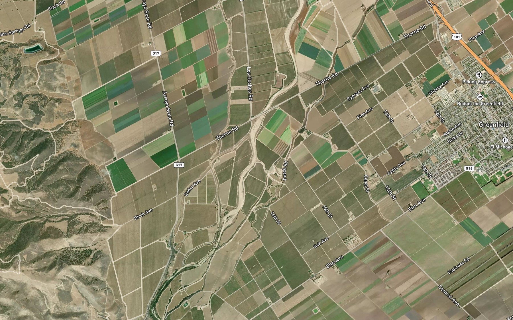 Satellite map of the Reliz Creek