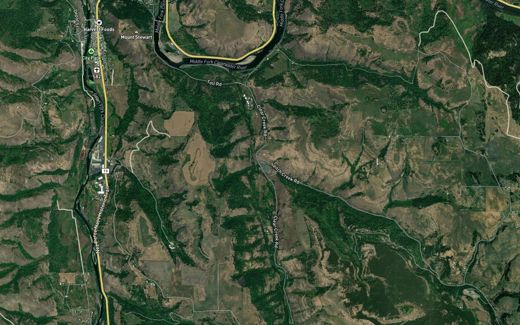 Satellite map of the Leitch Creek