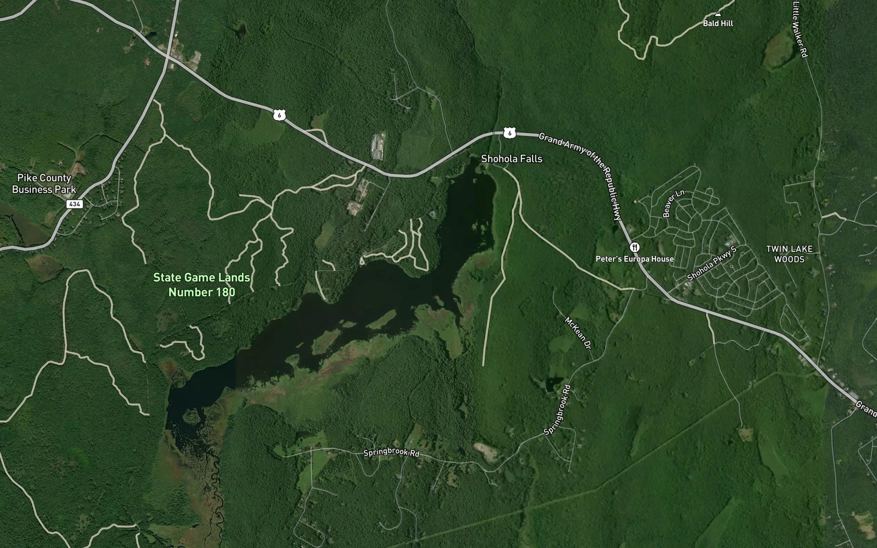 Satellite map of the Rattlesnake Creek