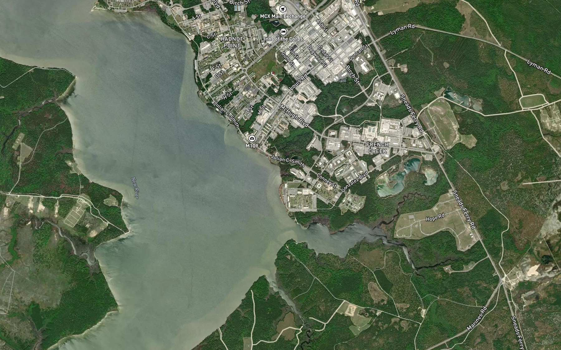 Satellite map of the Cogdels Creek