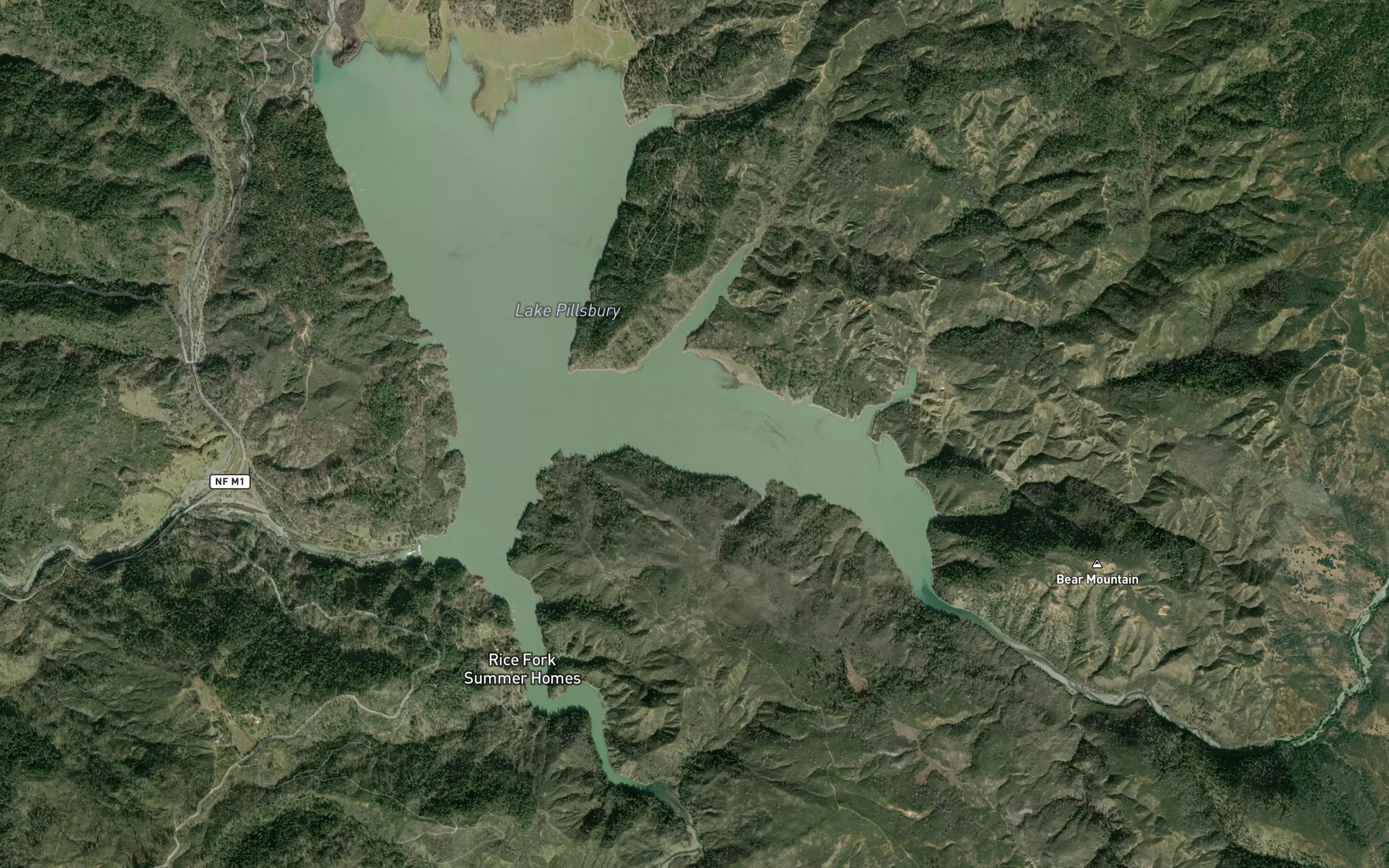 Satellite map of the Lake Pillsbury
