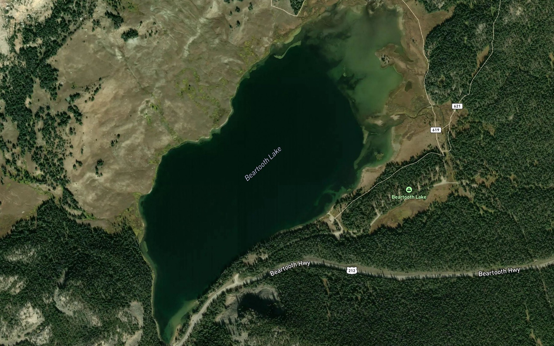 Satellite map of the Beartooth Lake