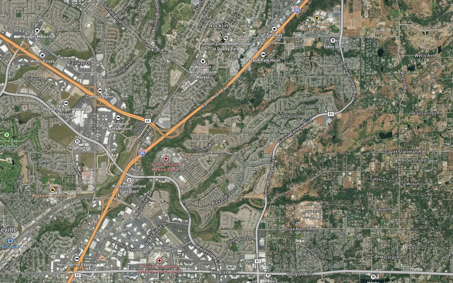Satellite map of the Roseville Reservoir