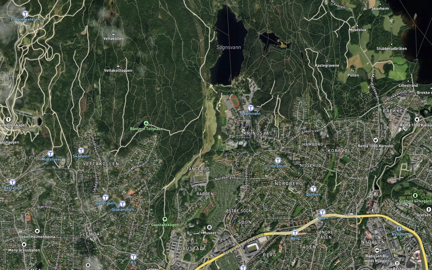 Satellite map of the Sognsvannsbekken