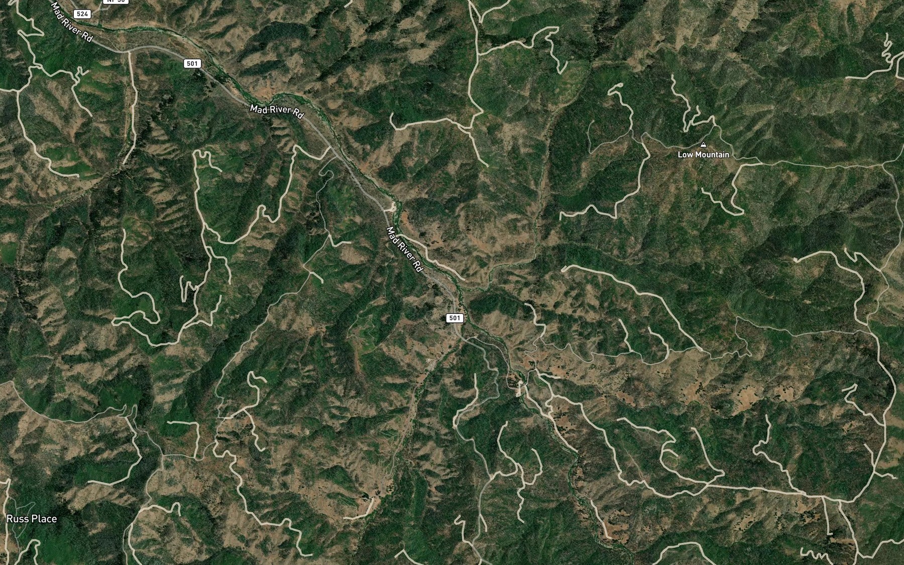 Satellite map of the North Fork Mud River