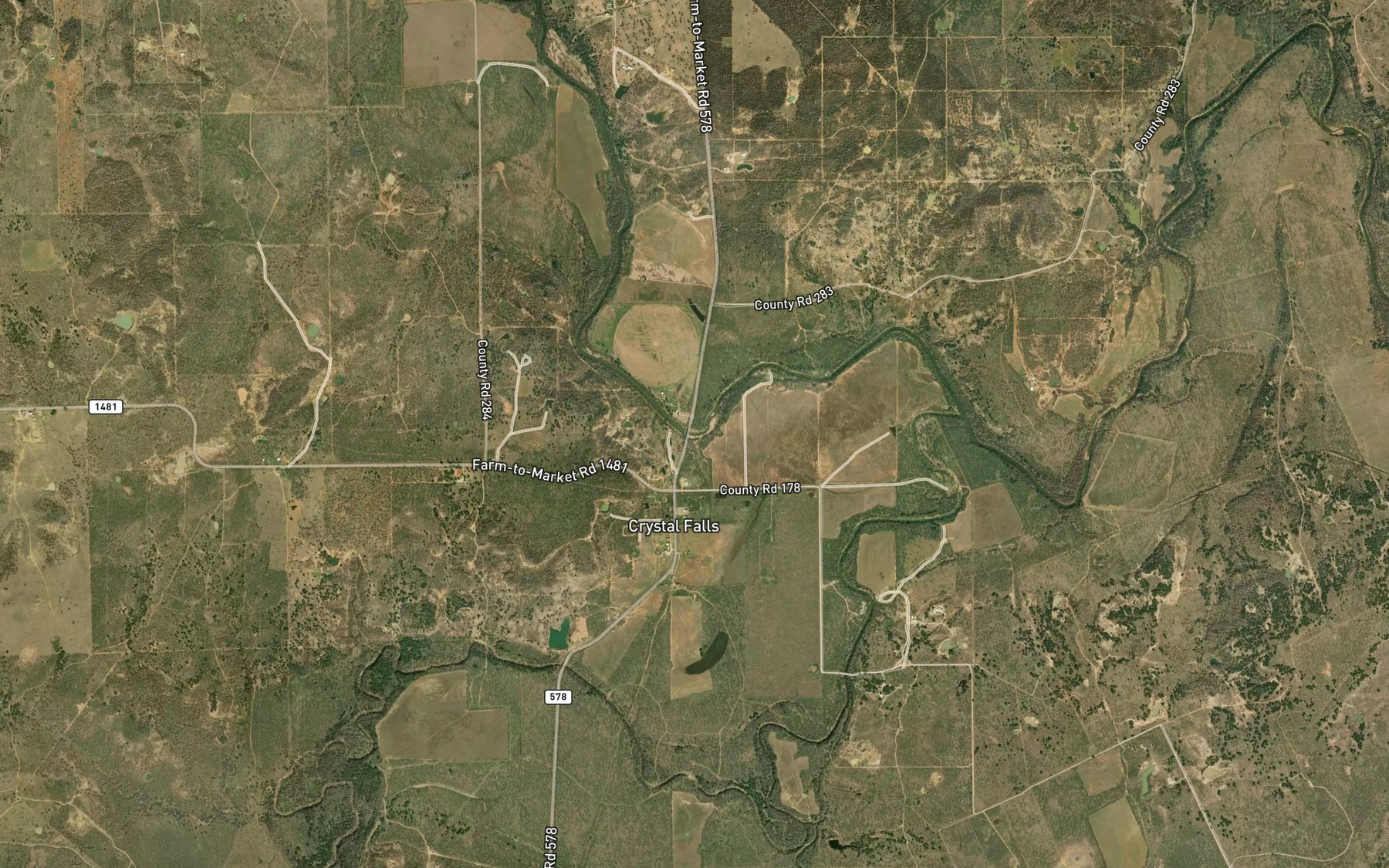Satellite map of the Crystal Falls Reservoir