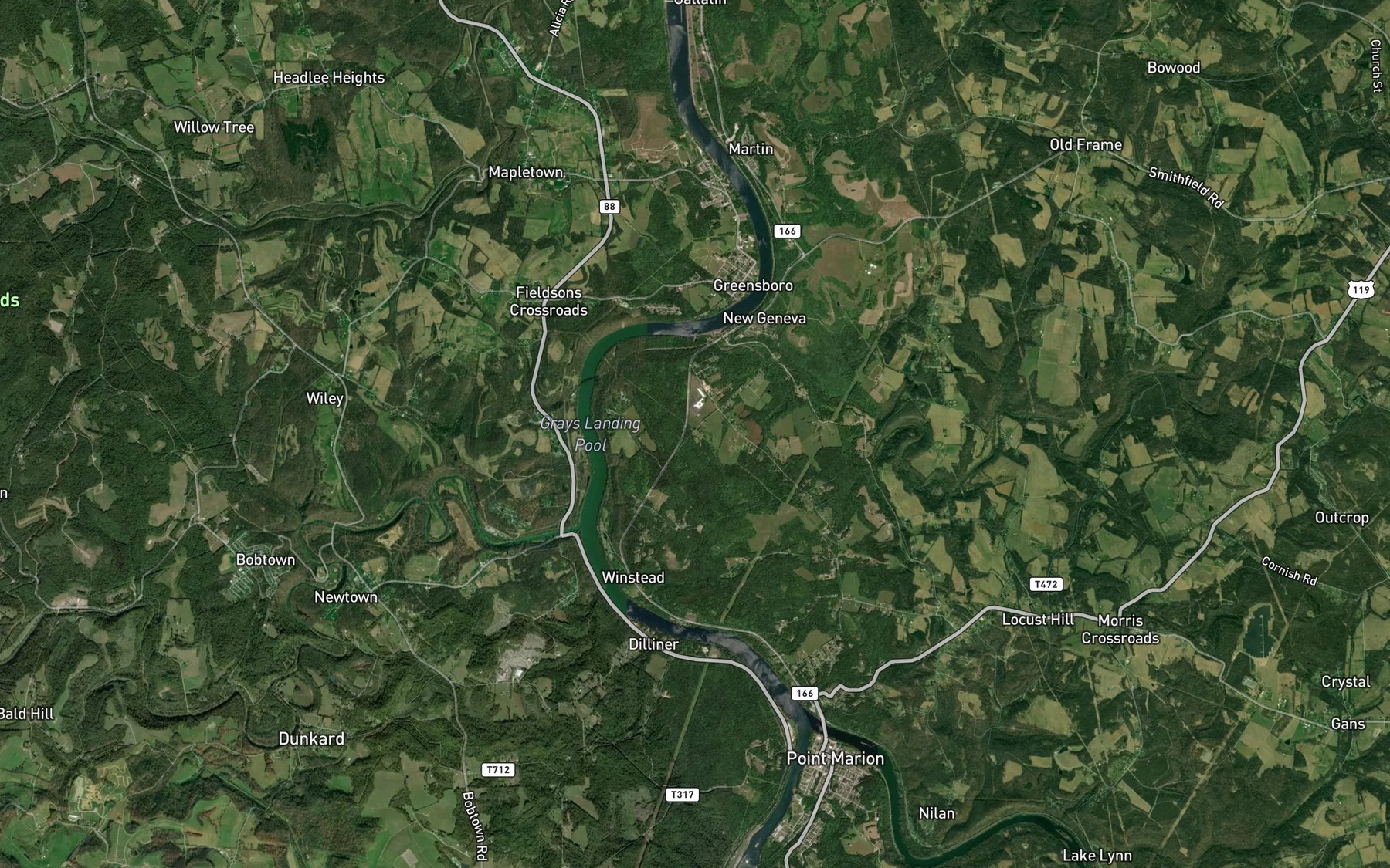 Satellite map of the Jacobs Creek