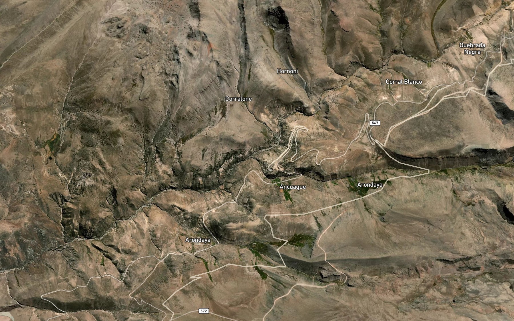 Satellite map of the Quebrada Arundaya