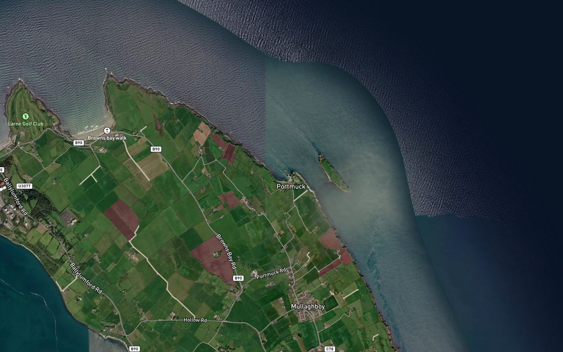 Satellite map of the Portmuck Bay