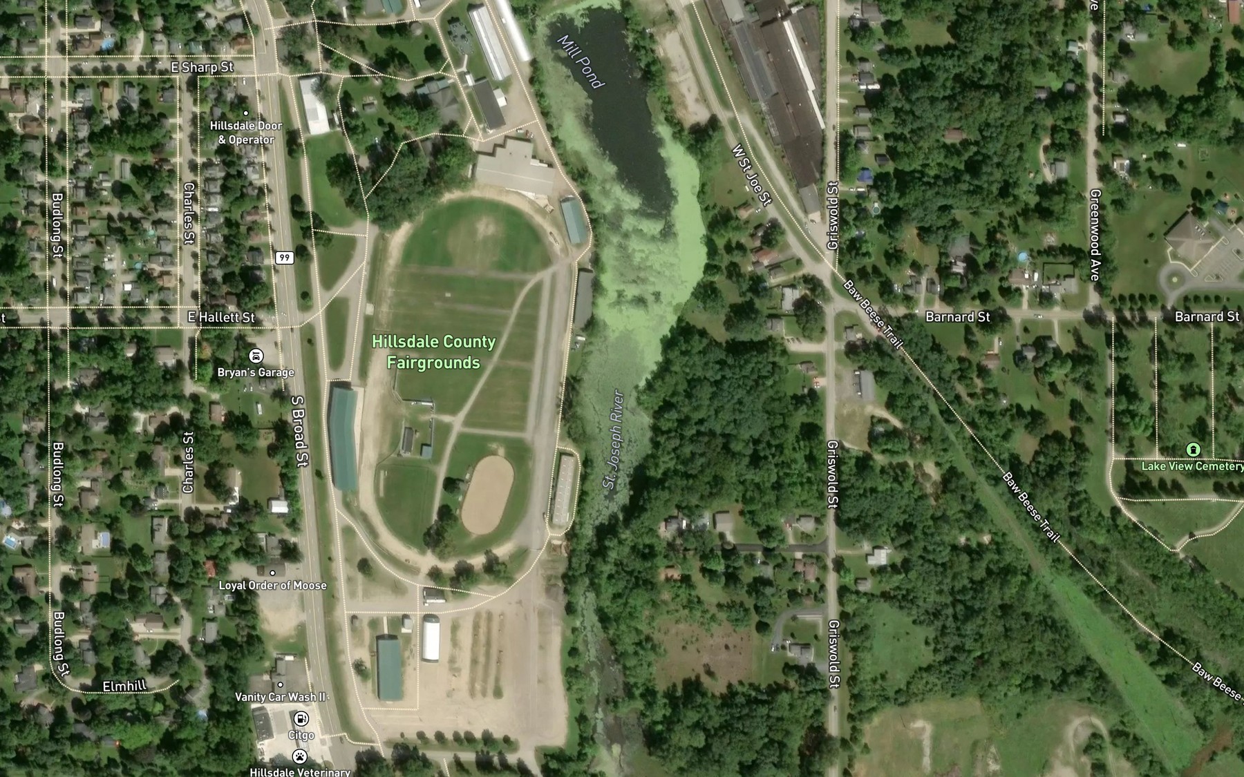 Satellite map of the Mill Pond