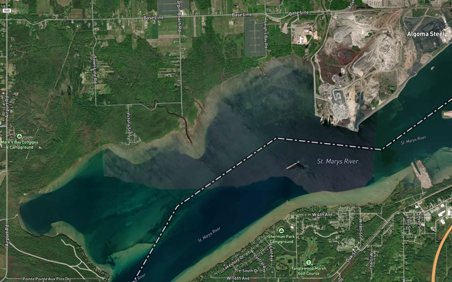Satellite map of the Little Carp River