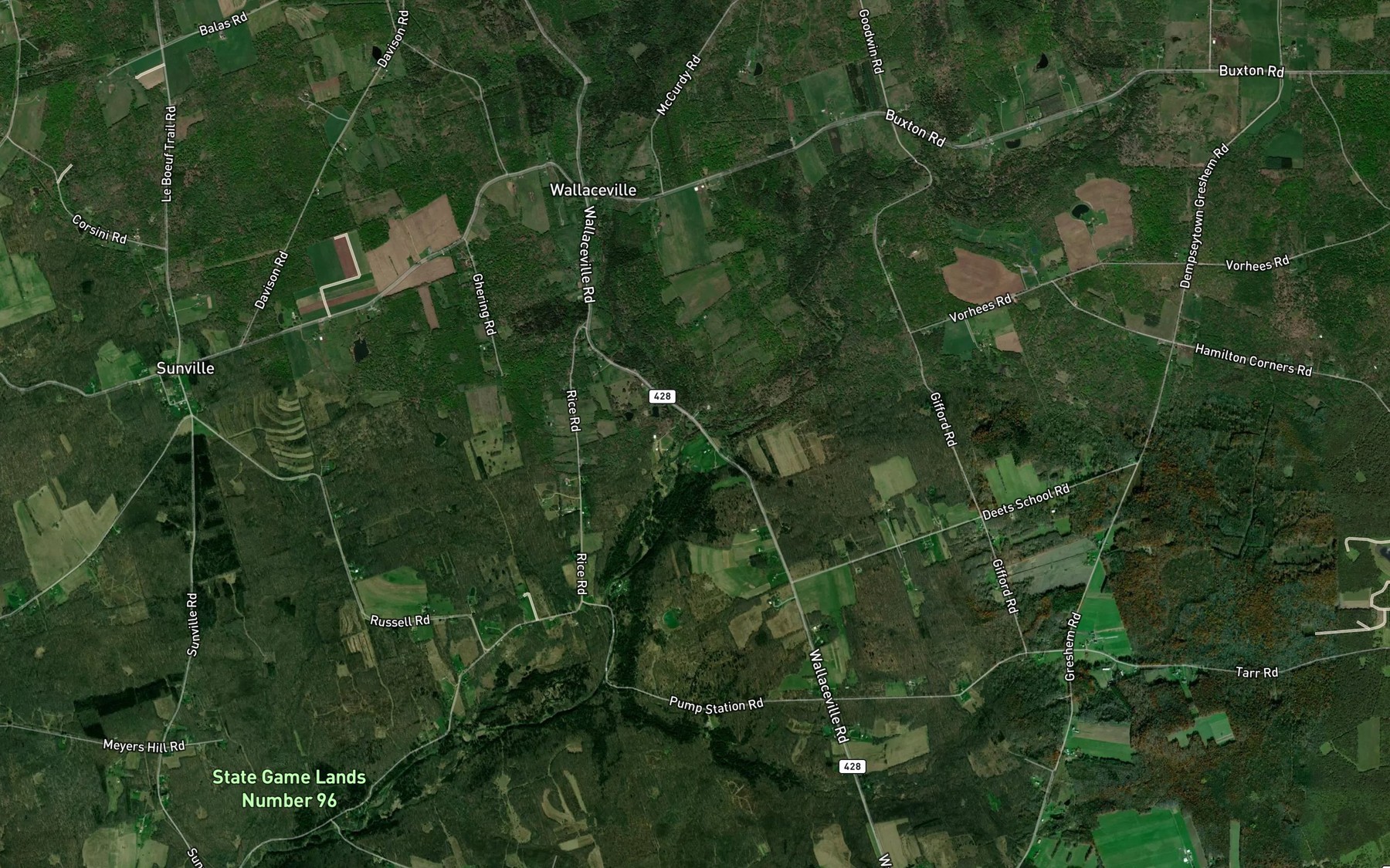 Satellite map of the Prather Creek