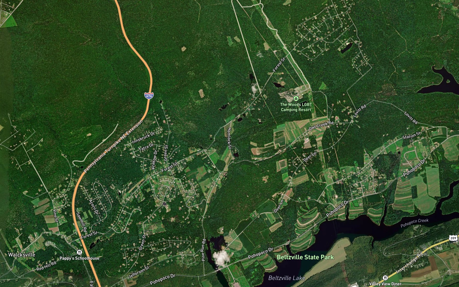 Satellite map of the White Oak Run
