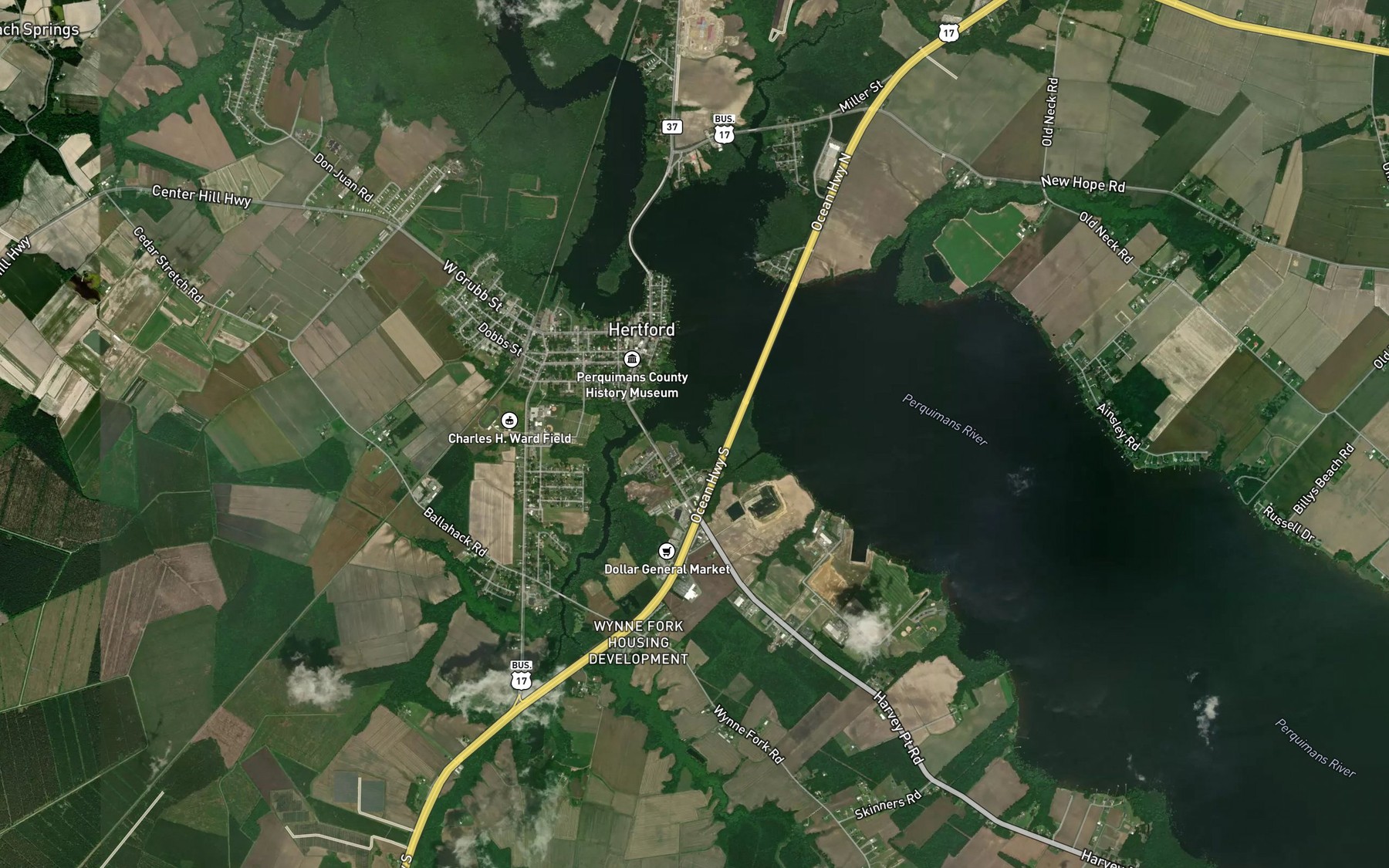 Satellite map of the Tom Waters Creek