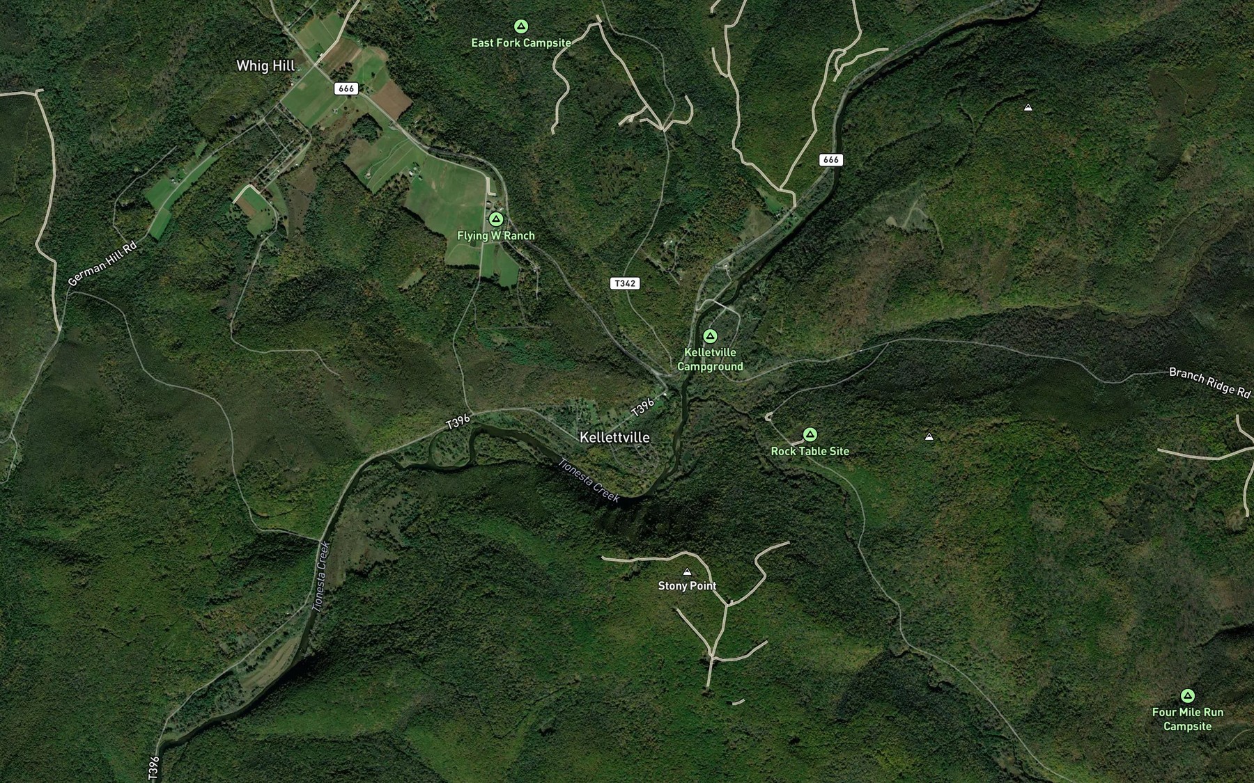 Satellite map of the Fork Run