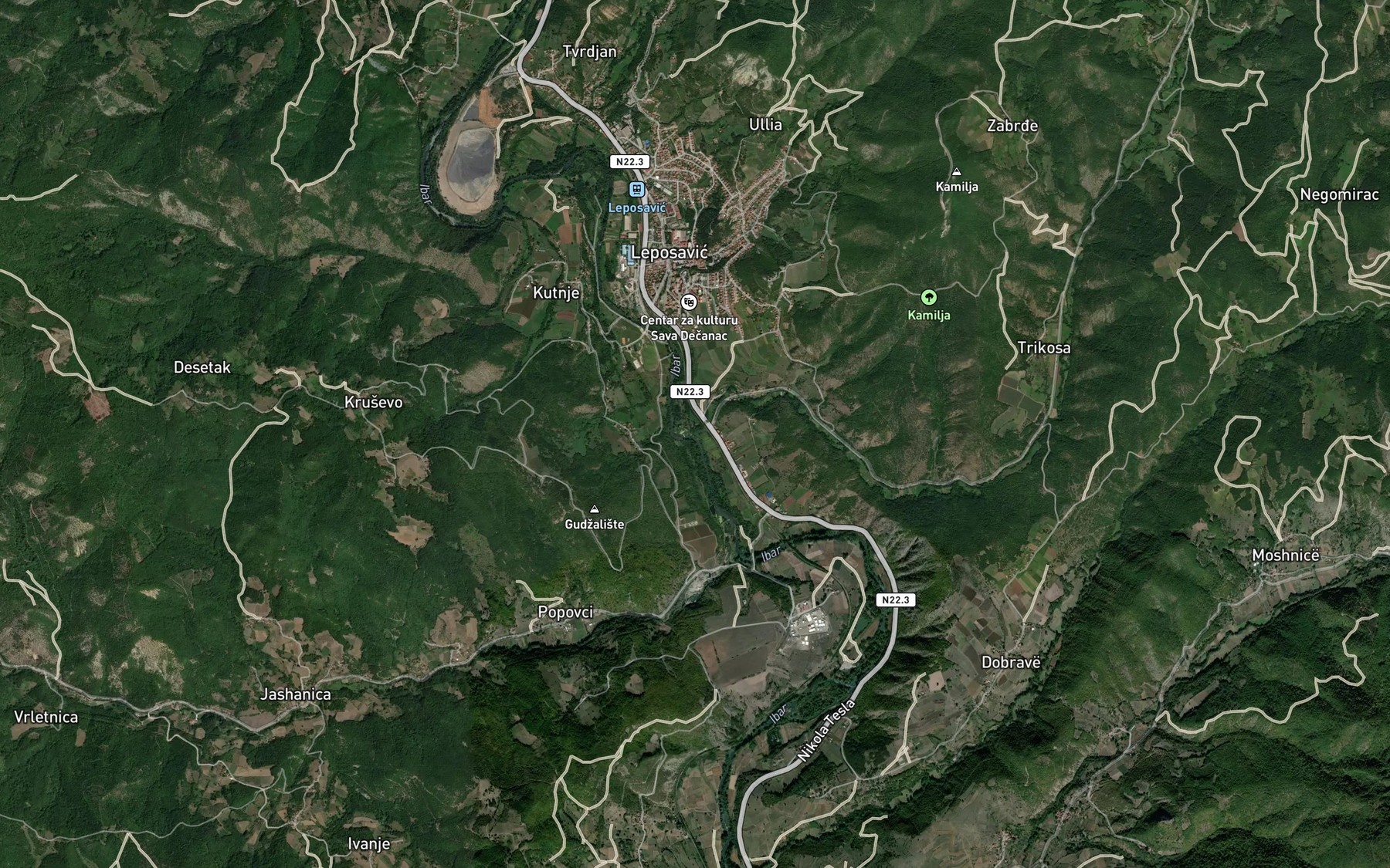 Satellite map of the Leposavska Reka