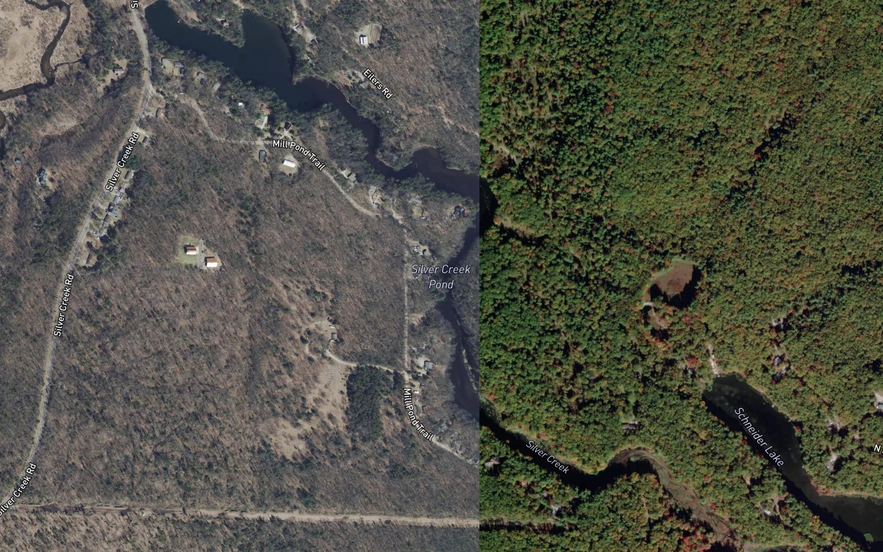 Satellite map of the Silver Creek Pond