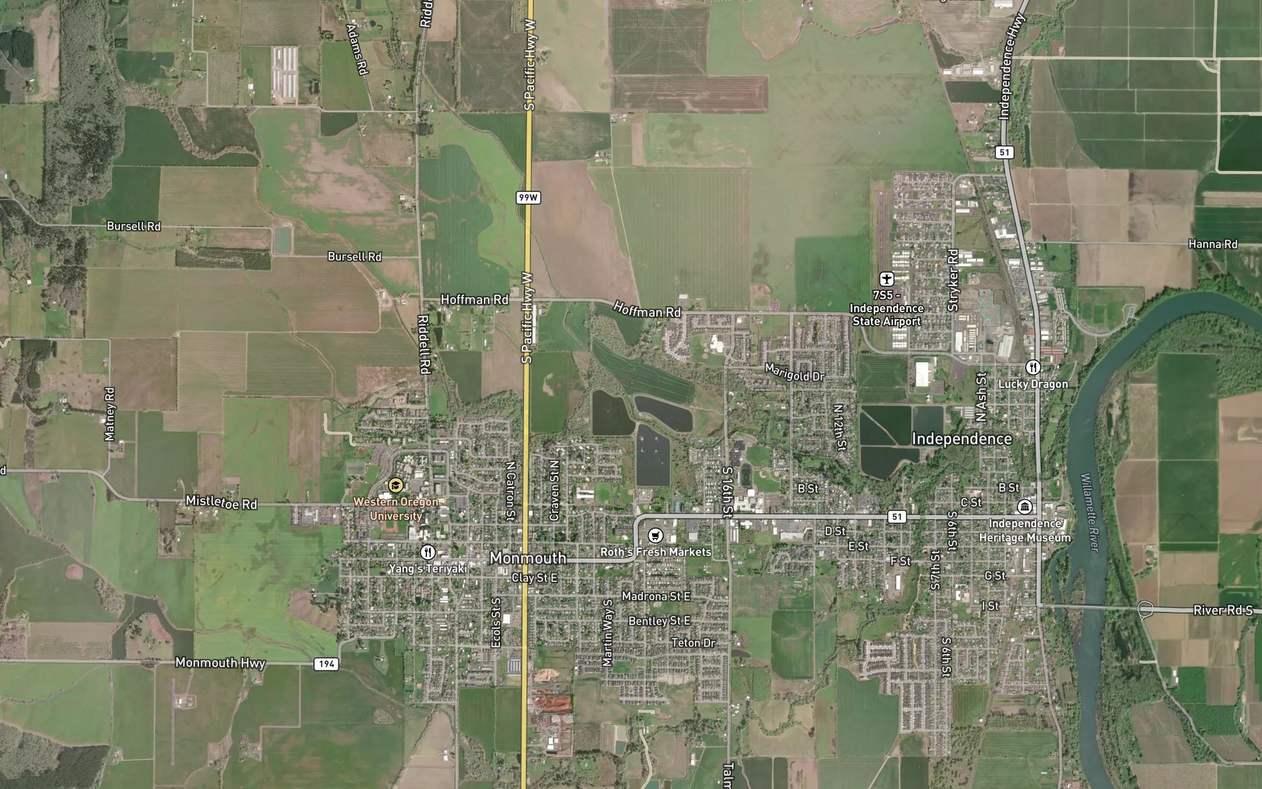 Satellite map of the Middle Fork Ash Creek
