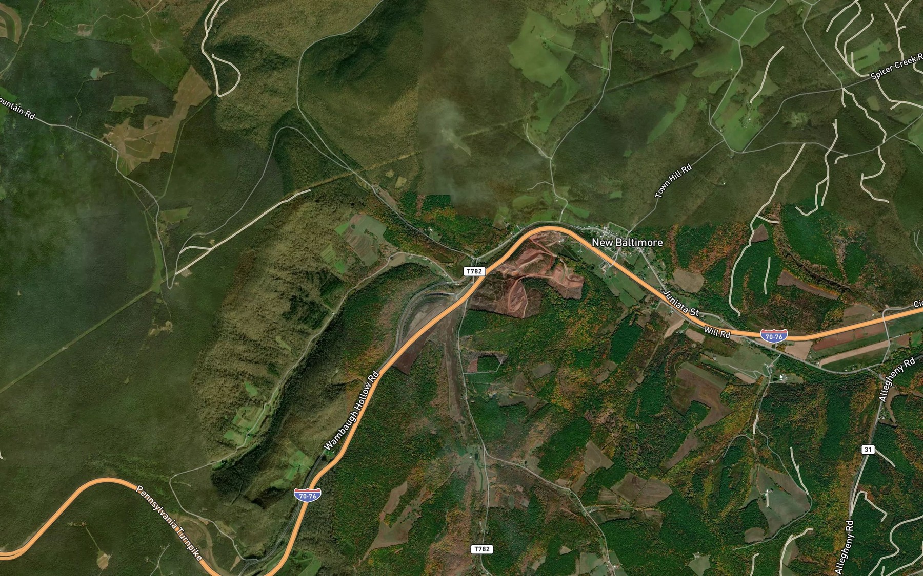 Satellite map of the Three Lick Run