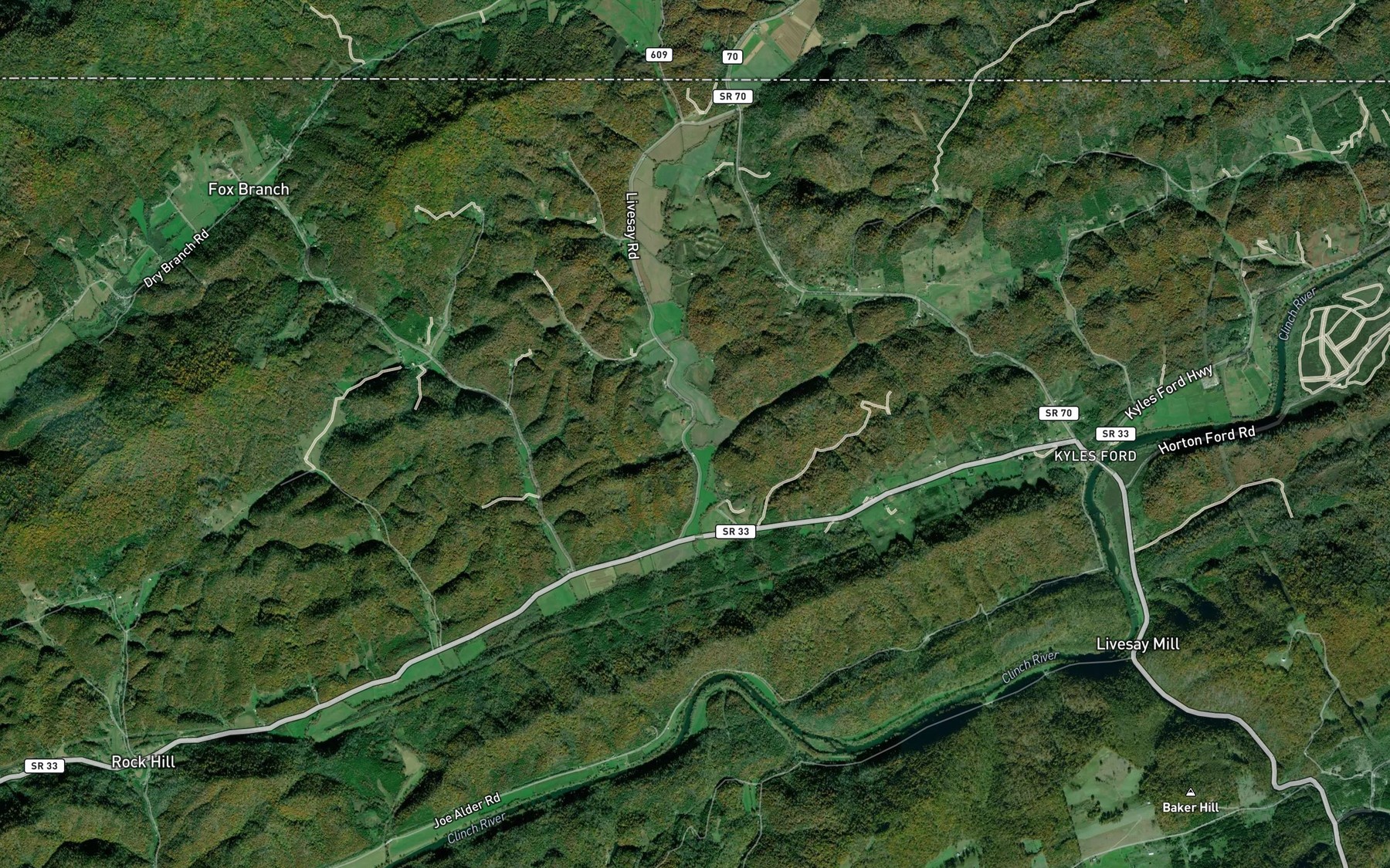 Satellite map of the Huey Bottom