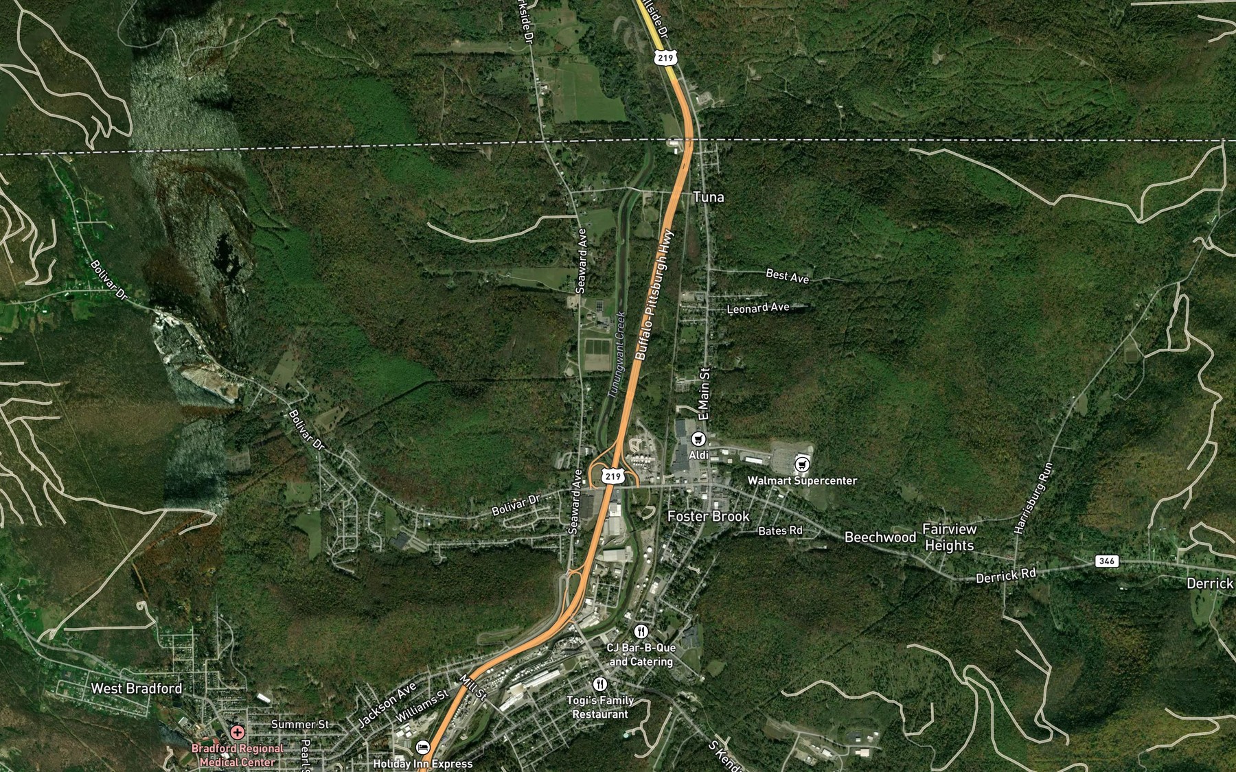 Satellite map of the Foster Brook