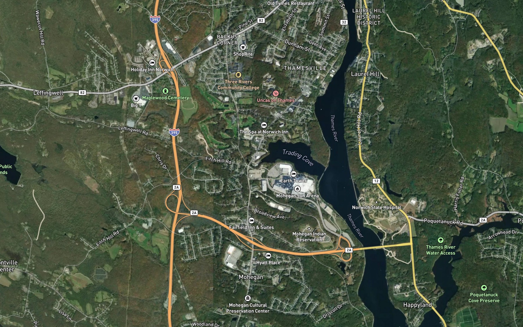 Satellite map of the Trading Cove Brook