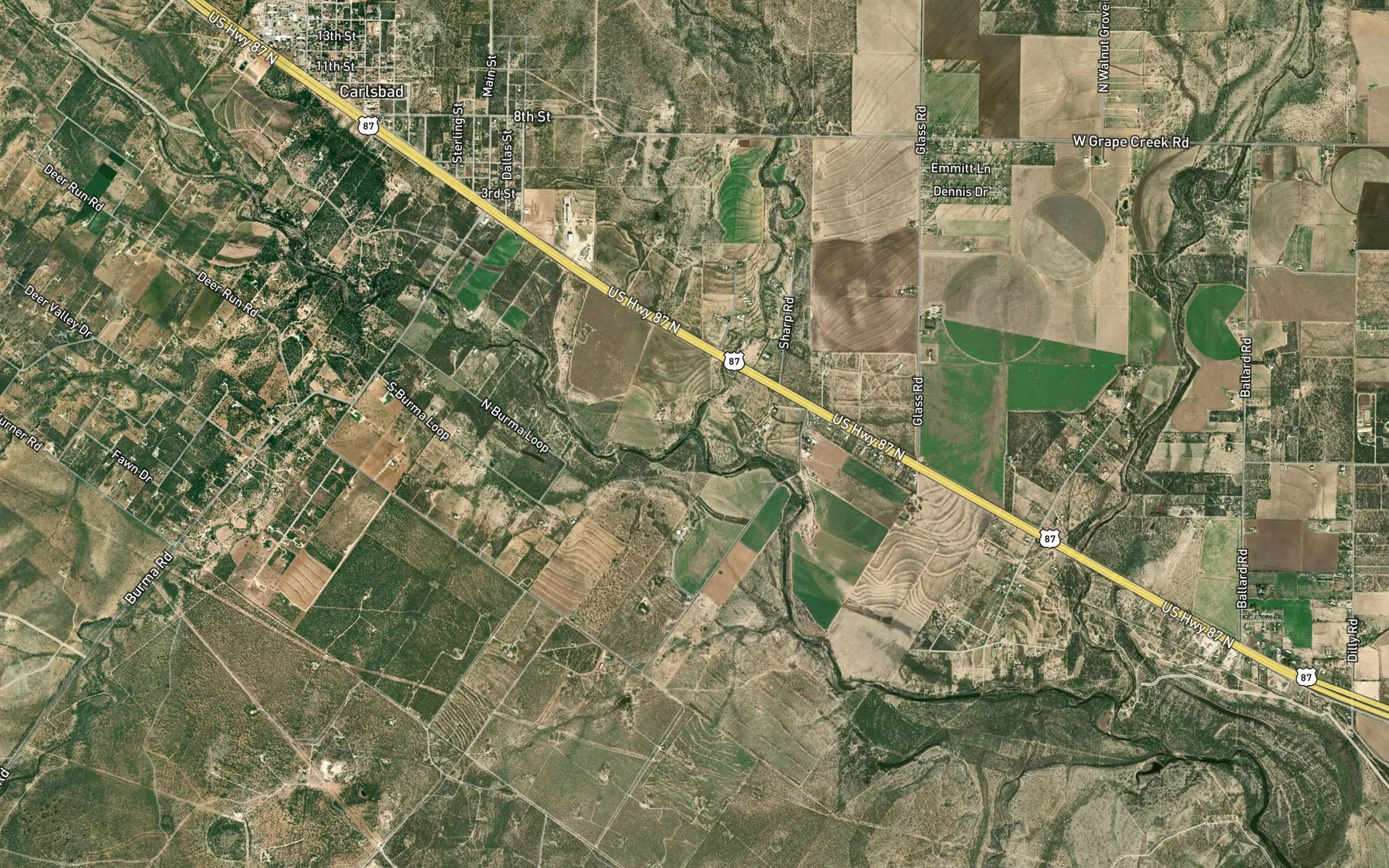 Satellite map of the Mule Creek