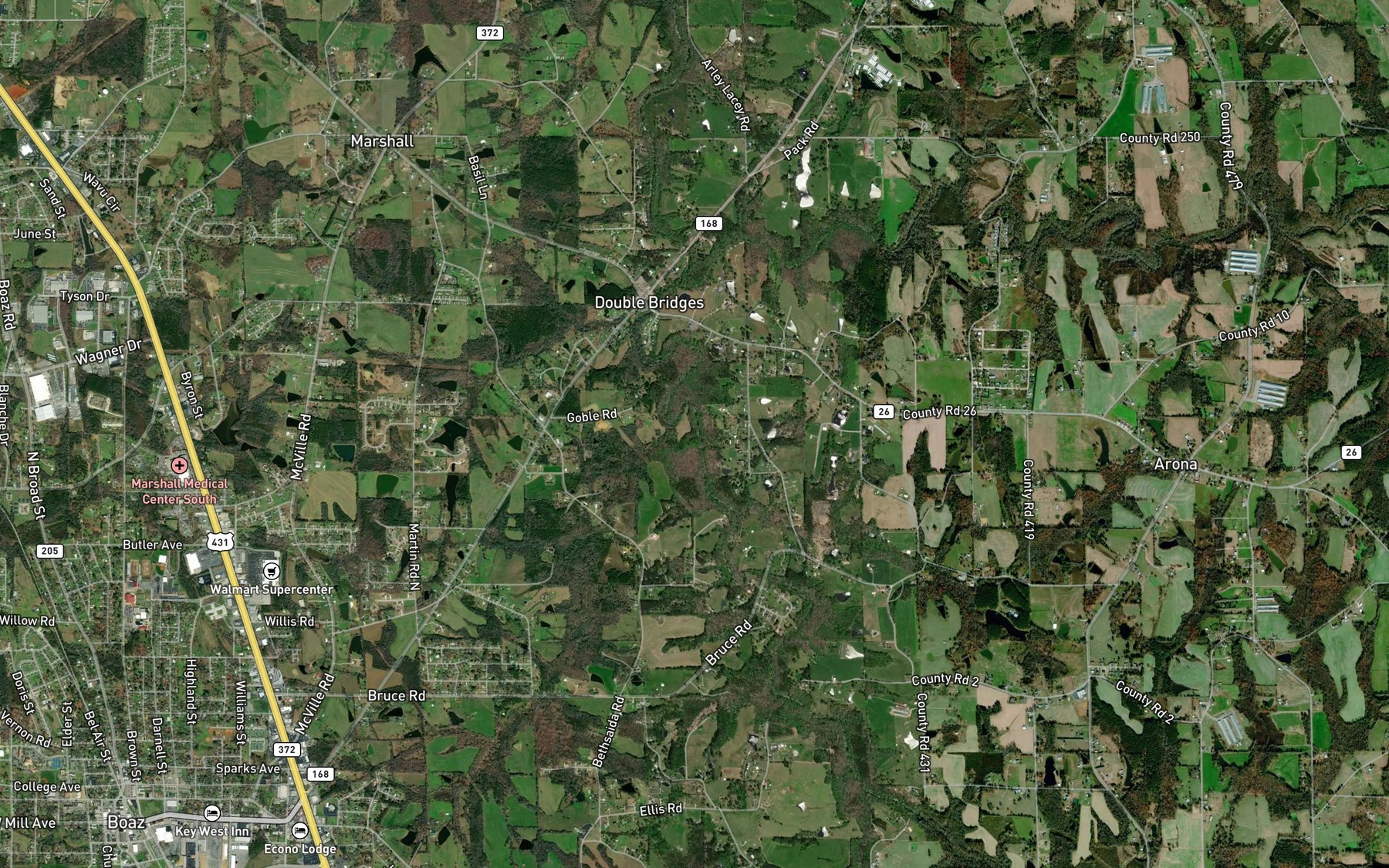 Satellite map of the Horseshoe Creek