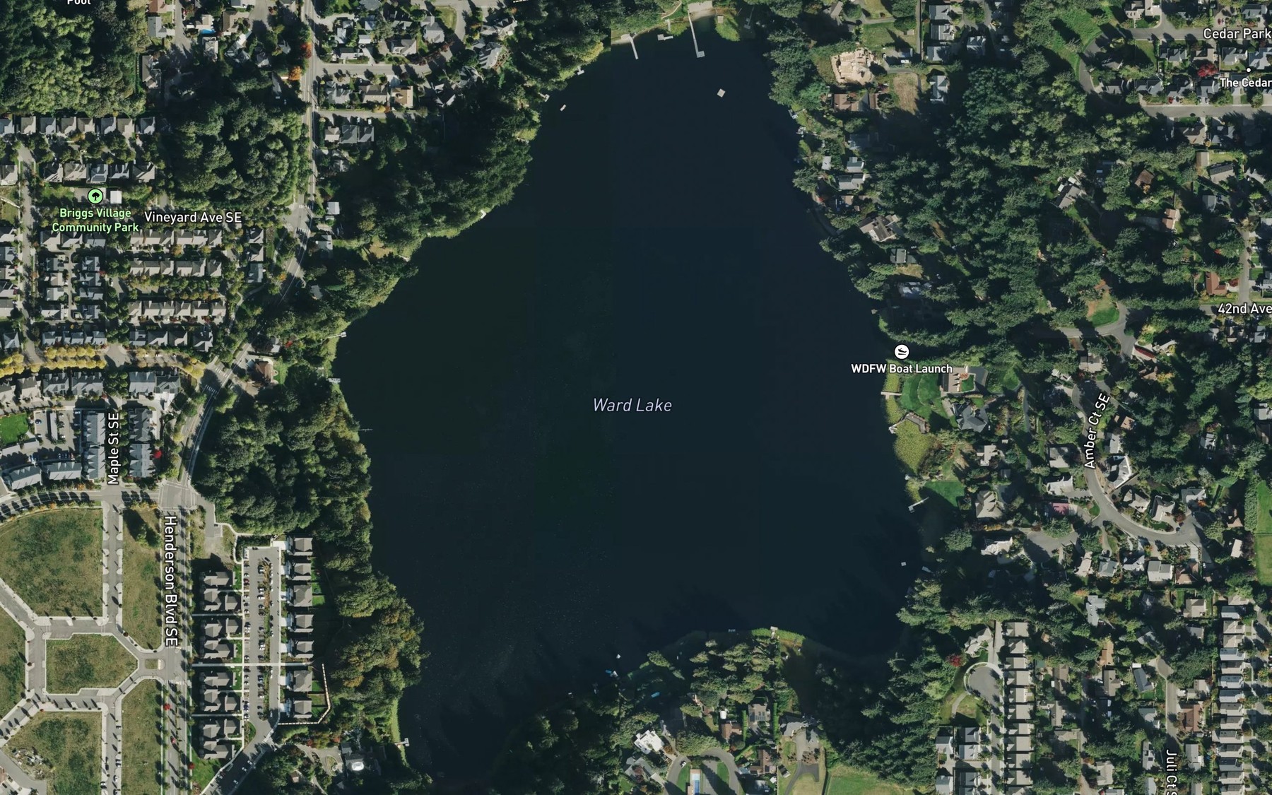 Satellite map of the Ward Lake
