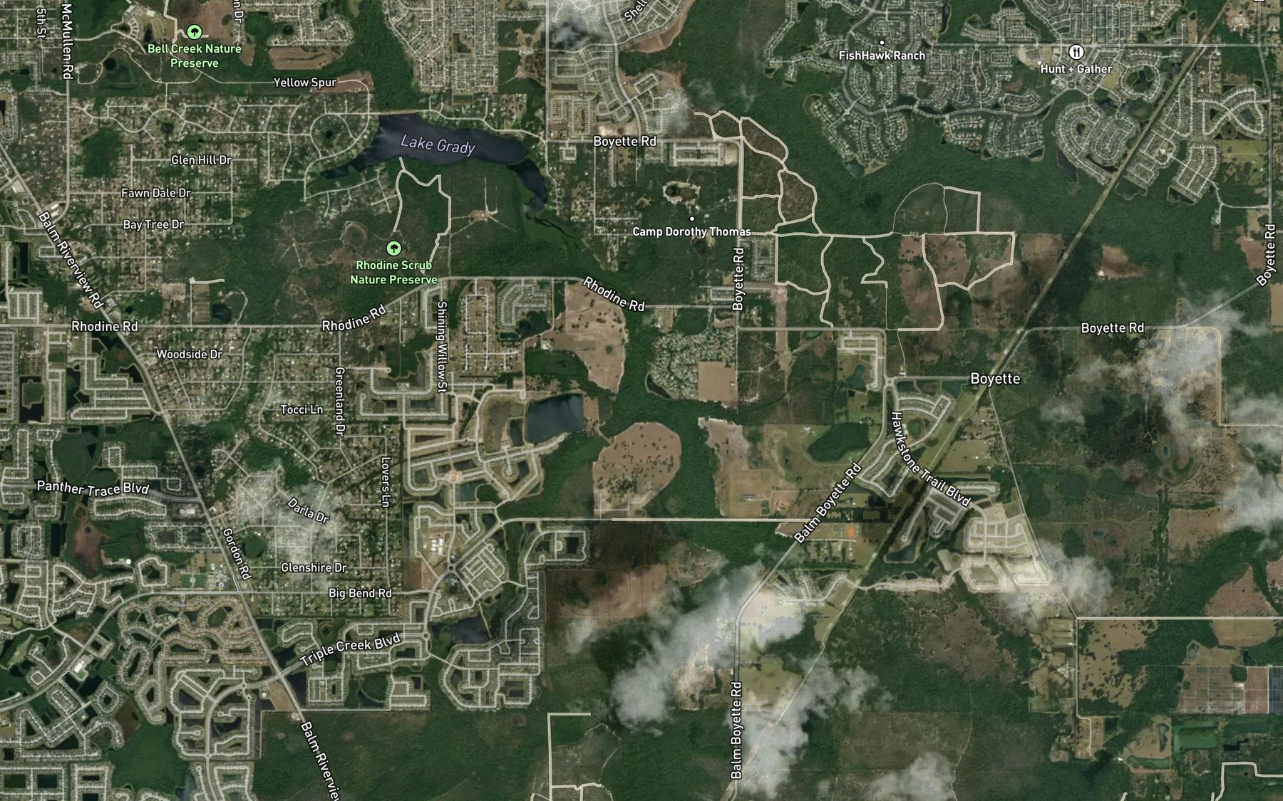 Satellite map of the Boggy Creek