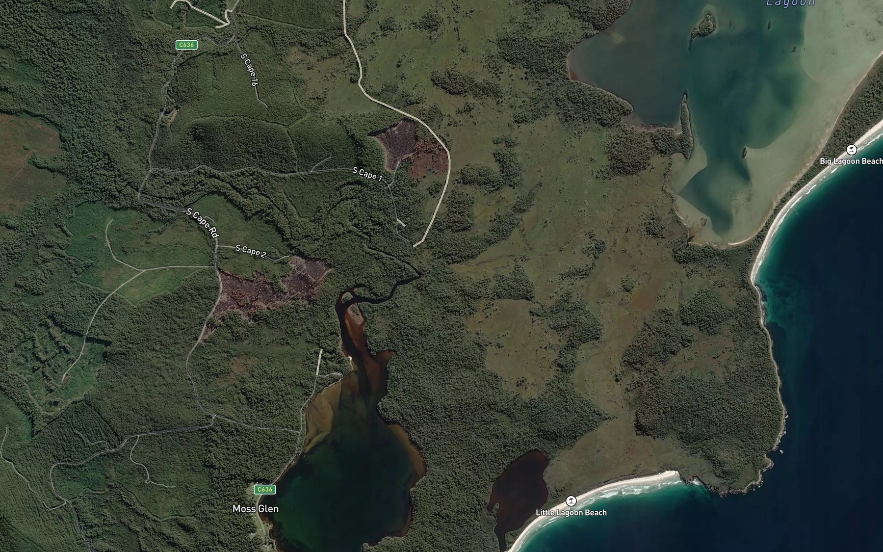 Satellite map of the D'Entrecasteaux River