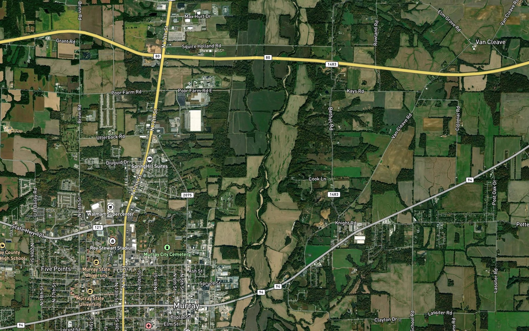 Satellite map of the Bee Creek