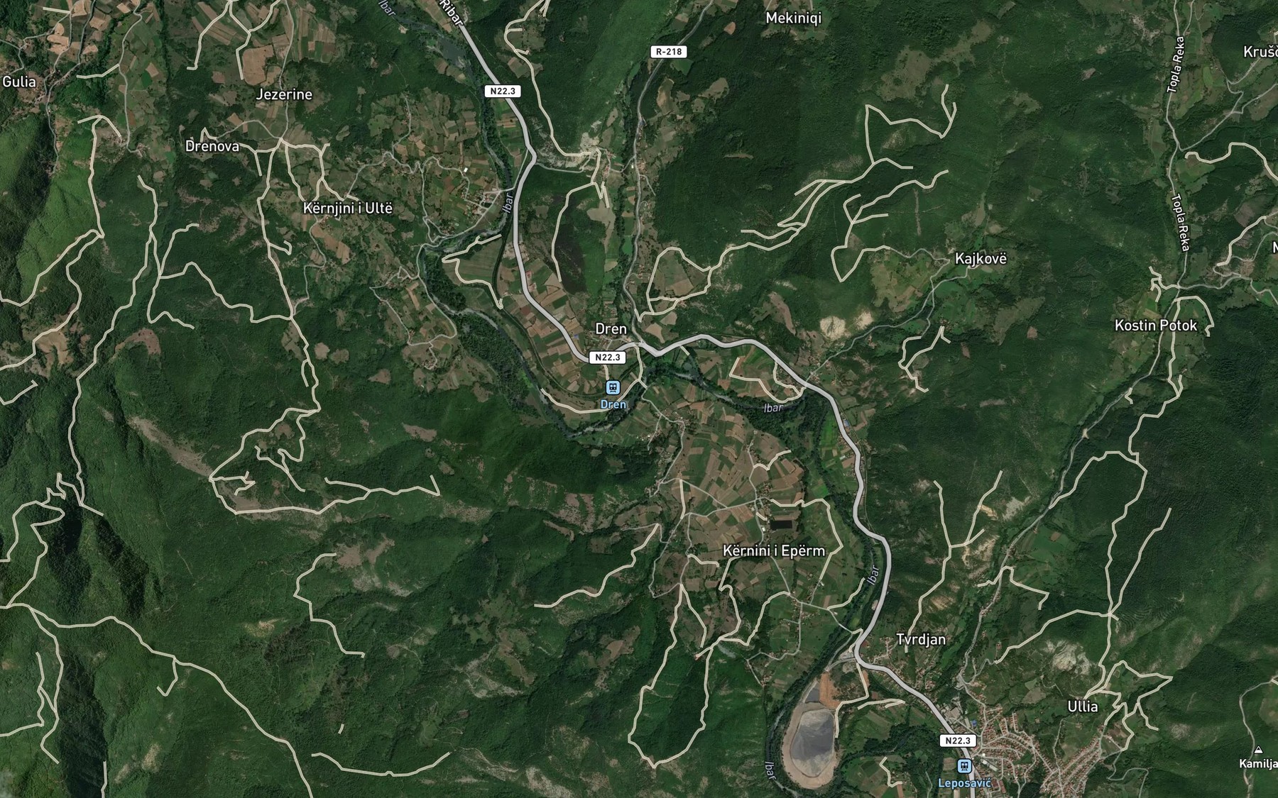 Satellite map of the Pajev Potok