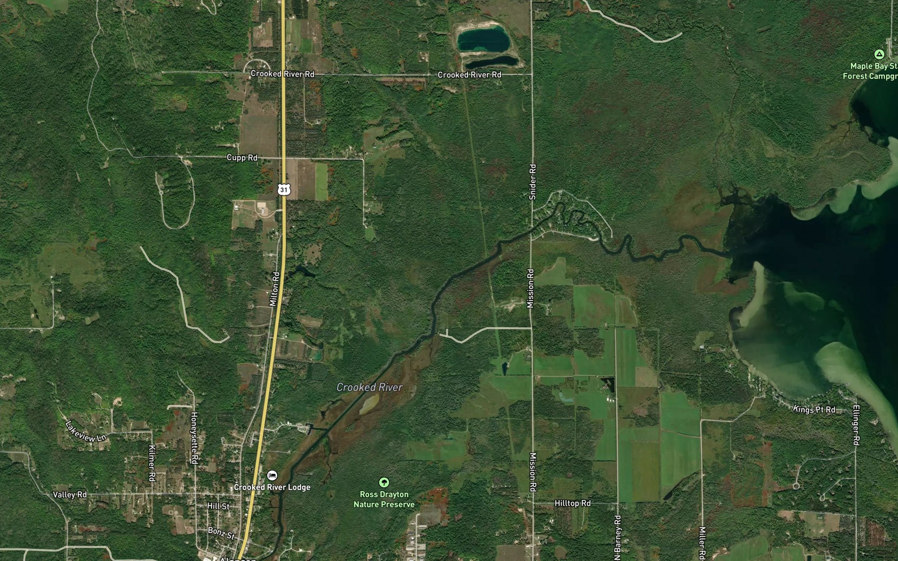Satellite map of the Whites Creek